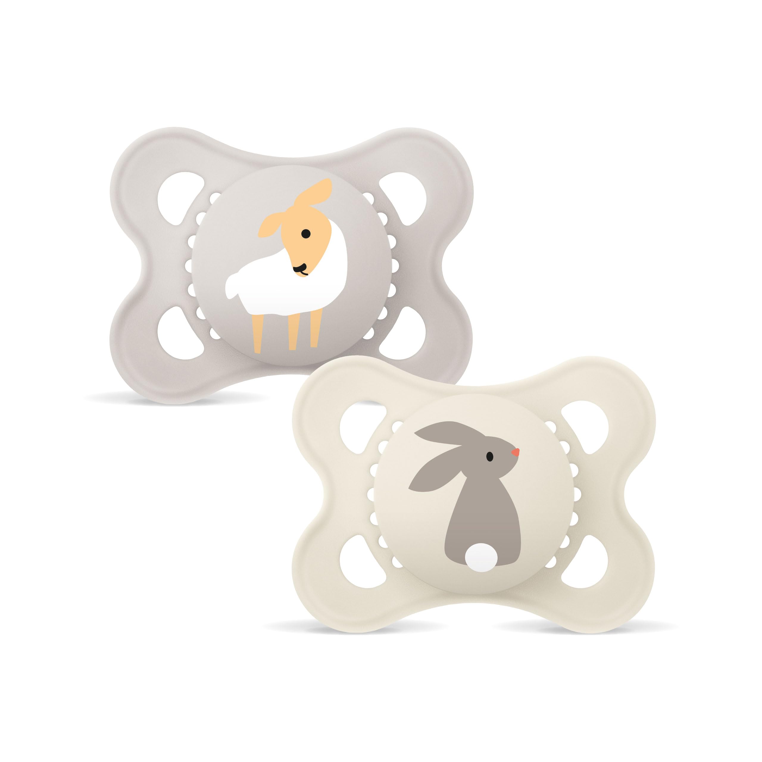 MAM Original Day & Night Matt Schnuller | 0-6 Monate | Schnuller für Neugeborene | 94% Akzeptanz | Babyschnuller beugt Zahnfehlstellungen vor | SkinSoft Silikon | Schaf/Hase | 4 Stück