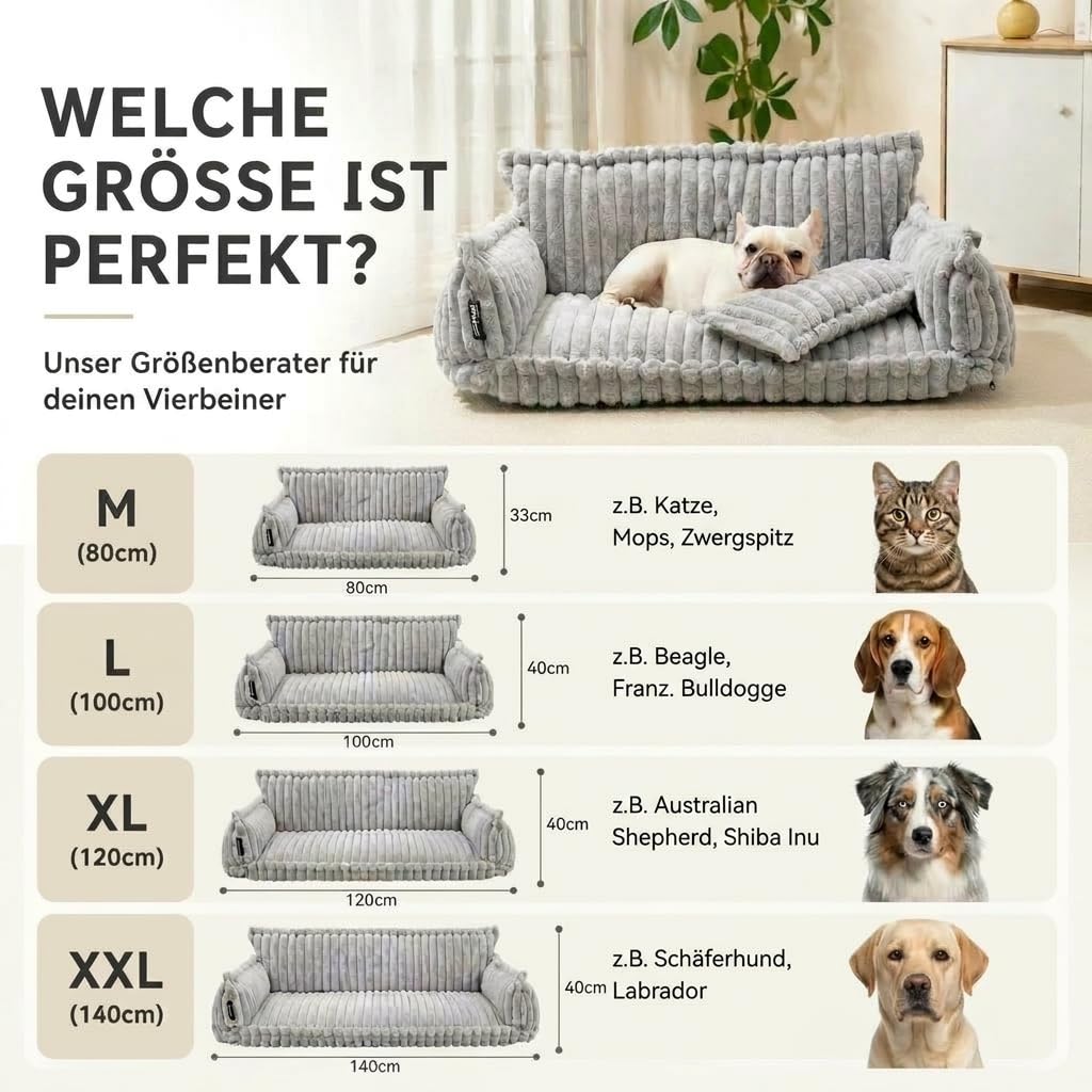 Katzensofa Chaffar | Katzenbett Hundebett Hundesofa | Orthopädische Matratze | Moderner Stil | Cord-Design Größen (Lichtgrau, M (80cm))