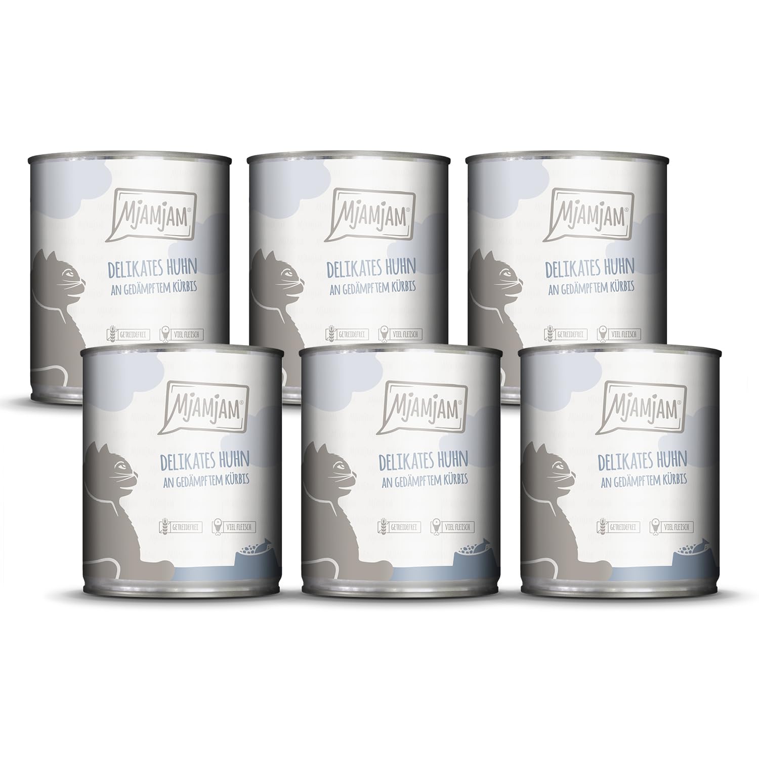 MjAMjAM - Premium Nassfutter für Katzen - saftiges Huhn an leckeren Möhrchen, 6er Pack (6 x 400 g), getreidefrei mit extra viel Fleisch