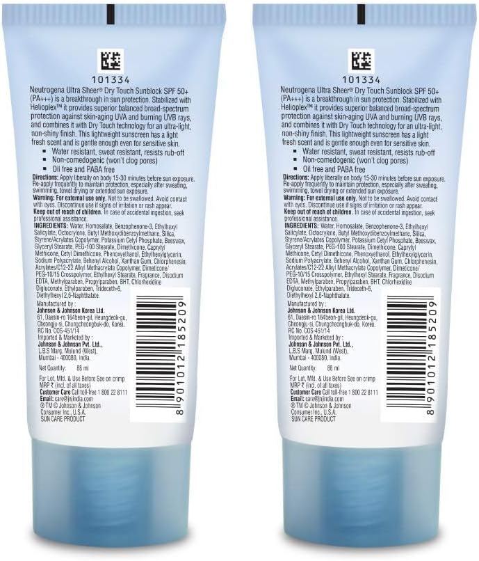 Neutrogena Ultra Sheer Sunscreen SPF 50+ | Broad Spectrum UVA/UVB | Blue light protect | No White Cast | Water resistant Ultra light & Non sticky | Oily, Dry & Sensitive Skin | 30 g (Pack of 1)