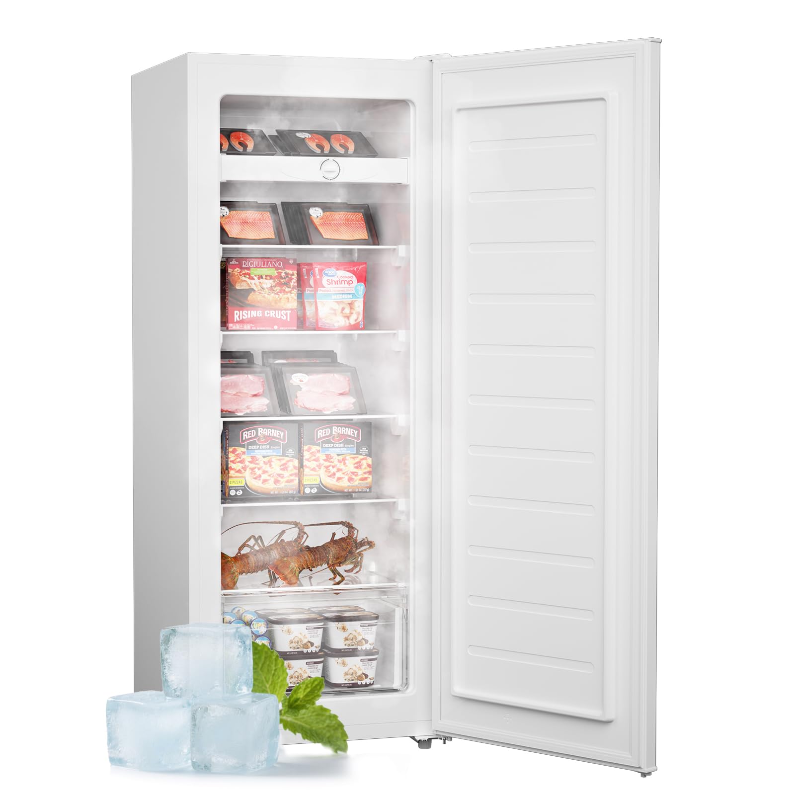 Upstreman 7.0 Cu.Ft Upright Freezer, Large Capacity Stand Up Freezer with 5 Adjustable Shelves, Convertible Refrigerator/Freezer, Reversible Door for Home, Basement, Apartment (White)