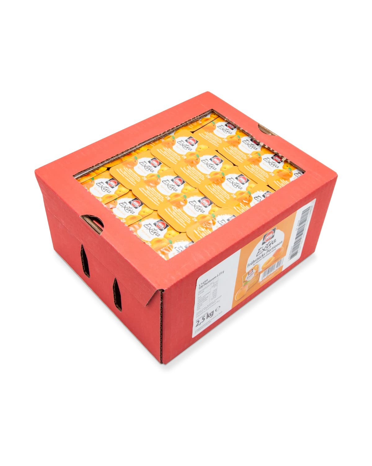 Schwartau Samt Portionen Mix-Box, Konfitüre Portionsschalen (50 x Erdbeere, 25 x Aprikose, 25 x zweierlei Kirsch), Großpackung, 100 x 25g