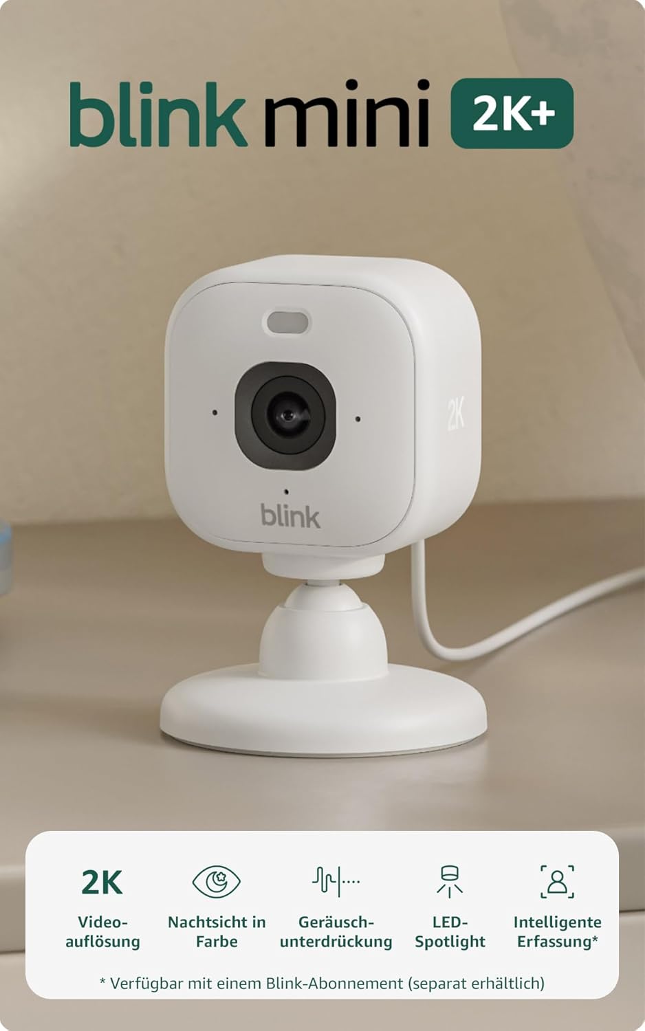 Blink Mini 2K+ (neueste Generation) Überwachungskamera für den Innenbereich| Sicherheitskamera mit Netzstecker für zuhause | 2K-Videoauflösung, 4-fach-Zoom, Nachtsicht in Farbe | 1 Kamera – Schwarz