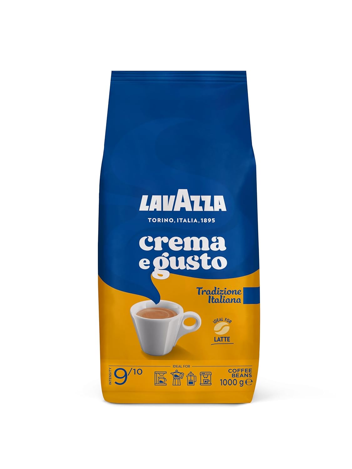 Lavazza, Crema e Aroma, Arabica und Robusta Kaffeebohnen, Ideal für Espressomaschinen, mit Schokoladigen Aromen, Reicher und Vollmundiger Geschmack, Intensität 8/10, Mittlere Röstung, 1 kg Packung