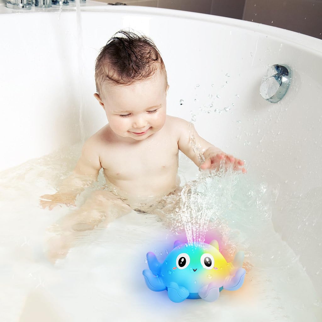Jovicos Badewannenspielzeug, Oktopus Spray Wasserspielzeug mit Licht, Badespielzeug Baby Badewann Spielzeug Kinder Geschenk (Blau)