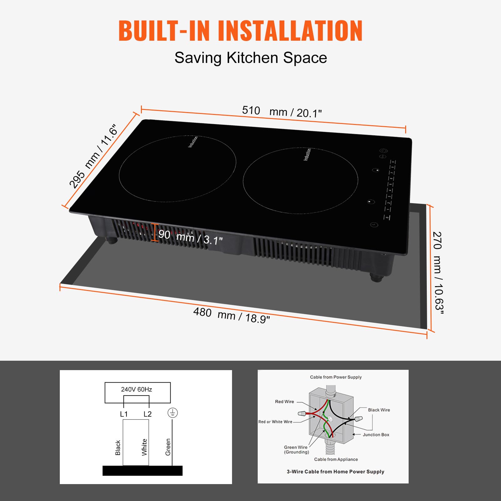 VEVOR Built-in Induction Electric Stove Top 30 Inch,5 Burners Electric Cooktop,9 Power Levels & Sensor Touch Control,Easy to Clean Ceramic Glass Surface,Child Safety Lock,240V