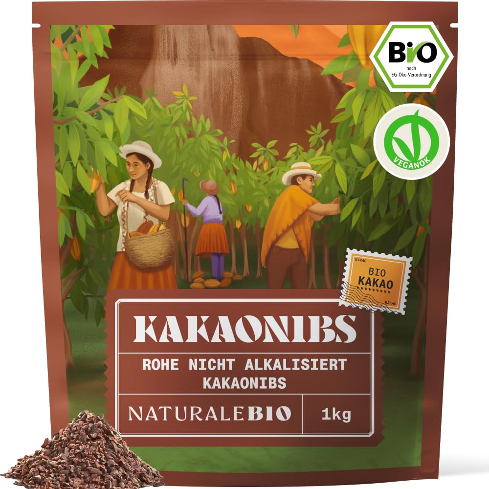 NaturaleBio Kakao Pulver Bio 1kg. Organic Cacao Pulver, Roh & Ungesüßt, Ideal für Getränke, Smoothies & Backen, Reich an Magnesium & Phosphor, Geprüft auf Schwermetalle