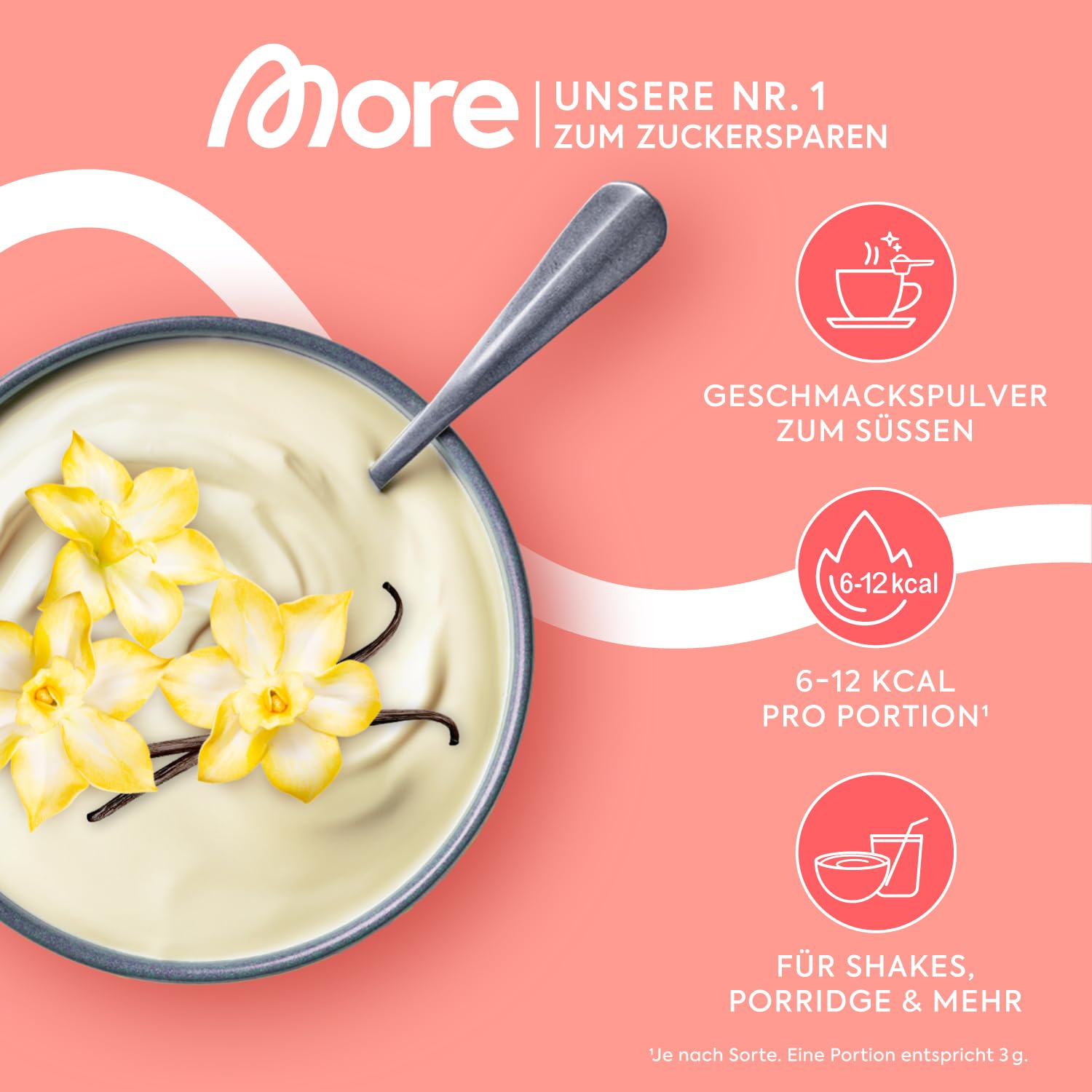 MORE Chunky Flavour, Vanilla Perfection, 150 g, vegan, Geschmackspulver zum Süßen, ohne viel Zucker und Kalorien, mit Inulin und Laktase - made in Germany
