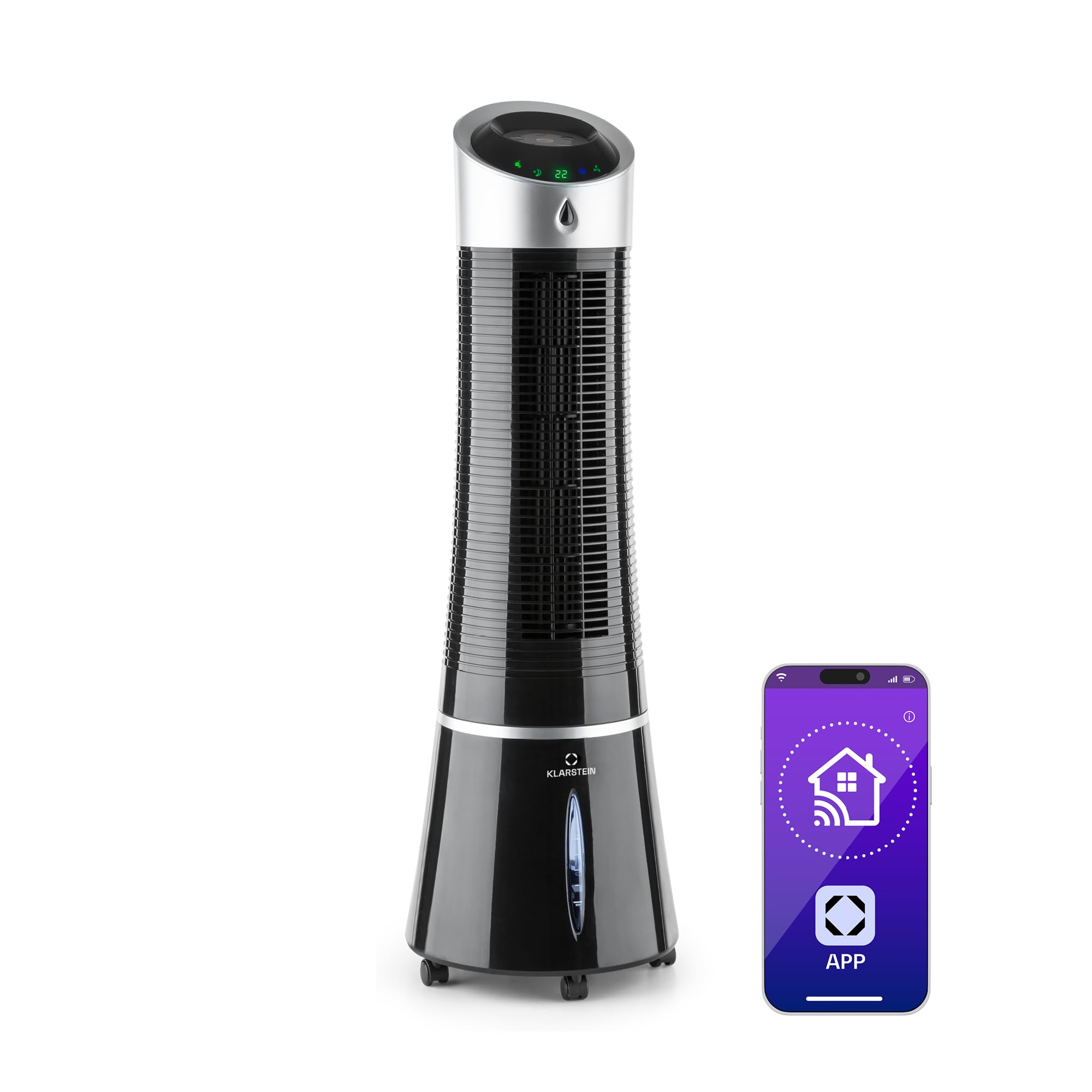 Klarstein Luftkühler mit Wasserkühlung, 5-in-1 Verdunstungskühler, Luftbefeuchter, Ventilator, Luftreiniger & Nachtmodus, Mobile Klimageräte Luftkühler 6L, 45 Watt Air Cooler, 180 m³/h Luftstrom