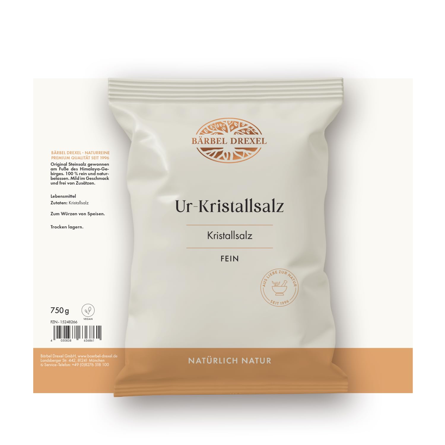 BÄRBEL DREXEL® Rosa Kristallsalz (Tiefebenen Rand Himalaya) FEIN, feines Natursalz (750g) Für Feinschmecker, 100% Veganes Speisesalz, Reines Steinsalz, Naturbelassen Unbehandelt, Ur-Salz