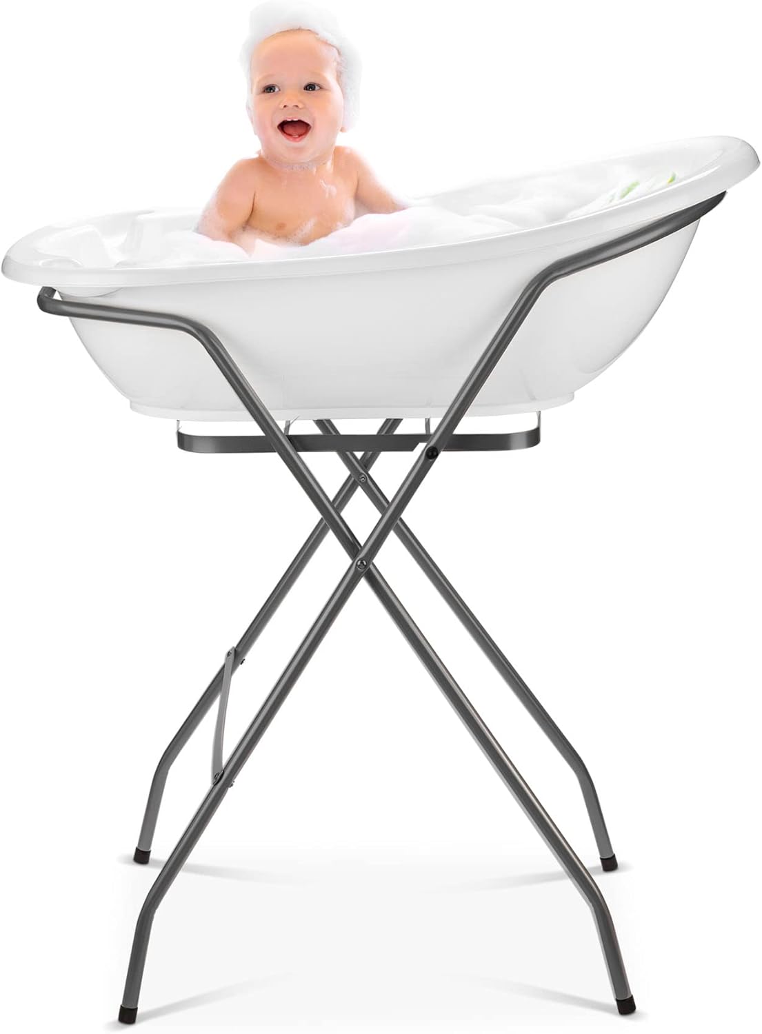 Baby Badewanne mit Gestell 4 Set TÜV Rheinland zertifiziert! Babybadewannen + Baby Badewannensitz +Abfluss + Gestell - Babywanne mit Ständer! Baby Pflegeset für Neugeborene.