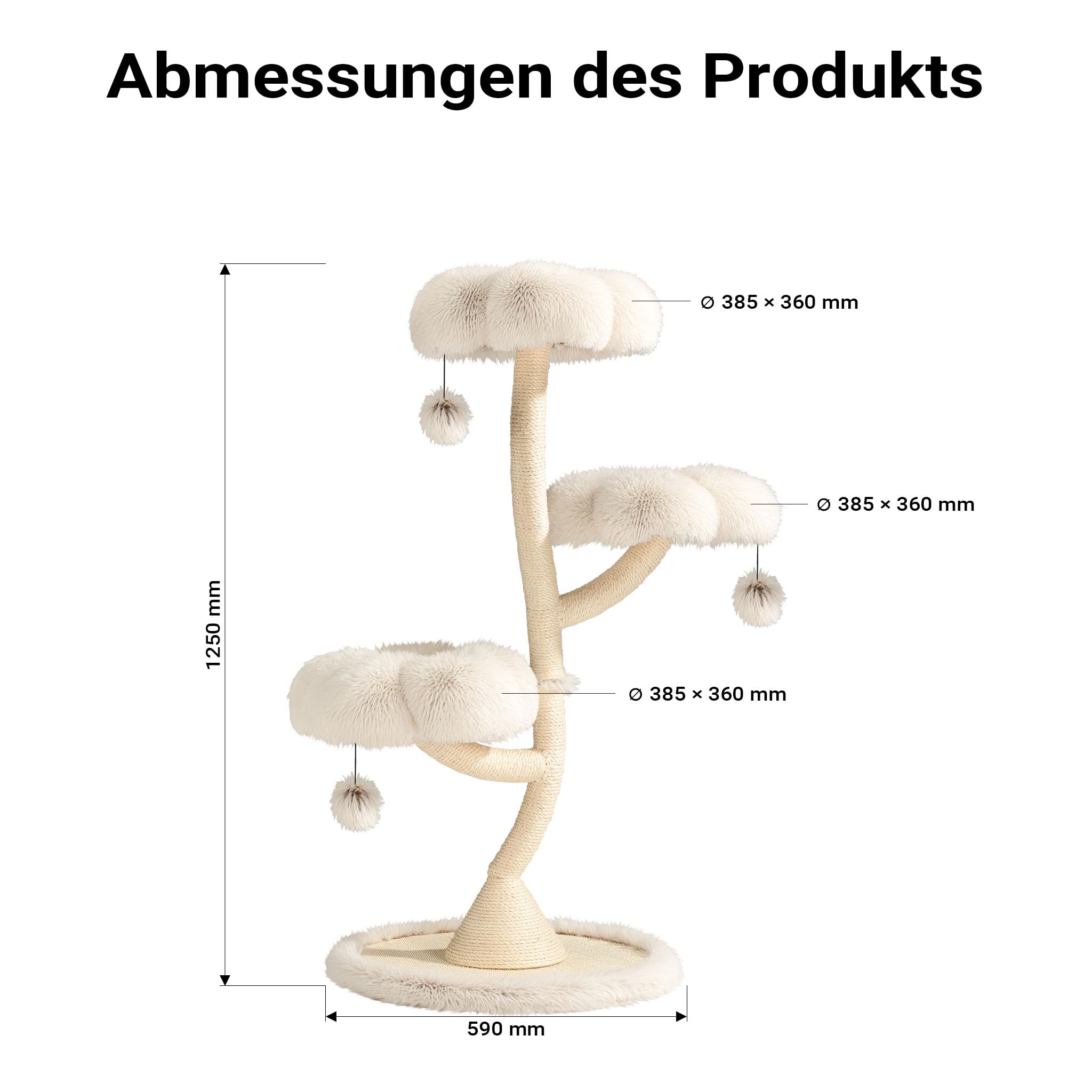 Fudajo Designer Kratzbaum mit Hängeliege, Katzenkratzbaum 59 x 59 x 169 cm, Katzenbaum bis max. 15 kg mit Sisal und Plüsch, Katzenmöbel mit 3 Etagen