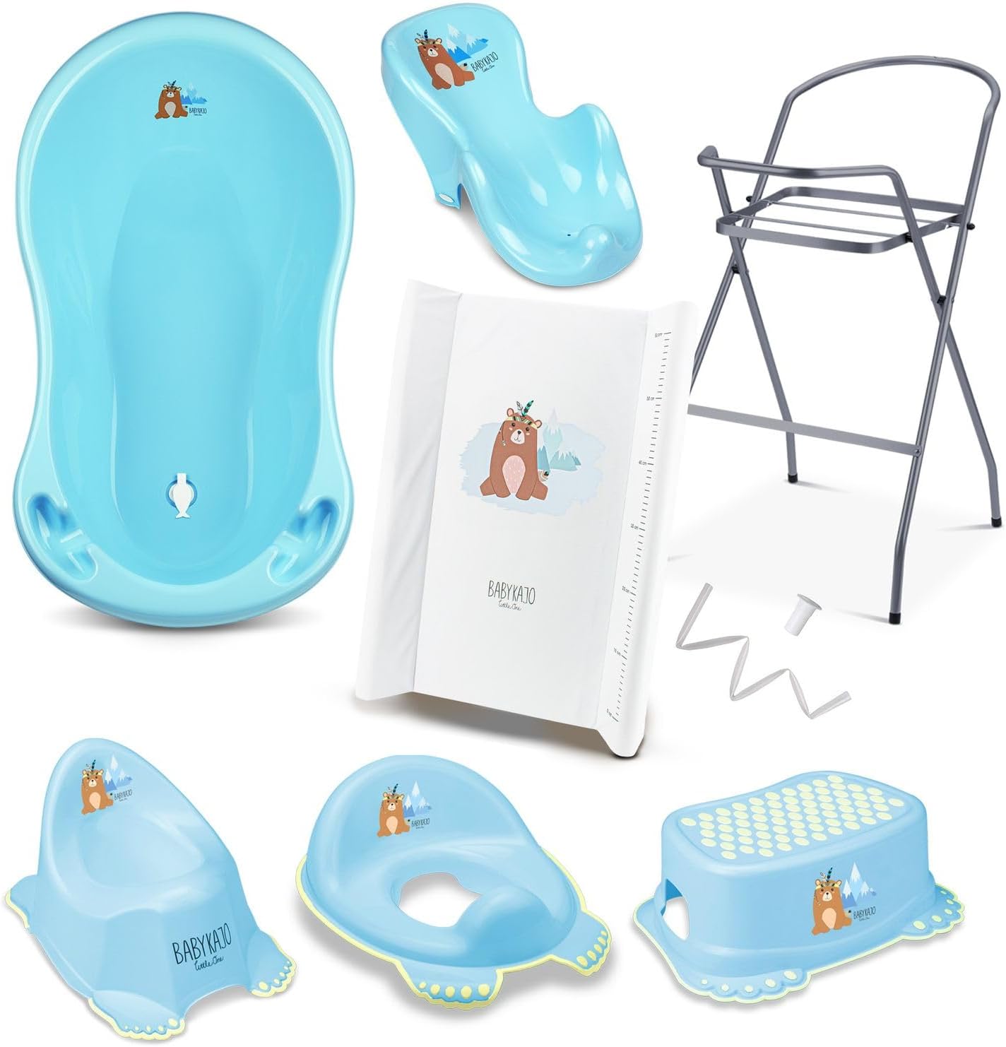 Baby Badewanne mit Gestell 4 Set TÜV Rheinland zertifiziert! Babybadewannen + Baby Badewannensitz +Abfluss + Gestell - Babywanne mit Ständer! Baby Pflegeset für Neugeborene.