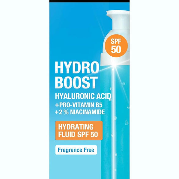 Neutrogena Hydro Boost Hydrating Sun Fluid SPF 50, Lightweight, Non-Sticky, with Hyaluronic Acid, Pro-Vitamin B5 and 2% Niacinamide, 50ml