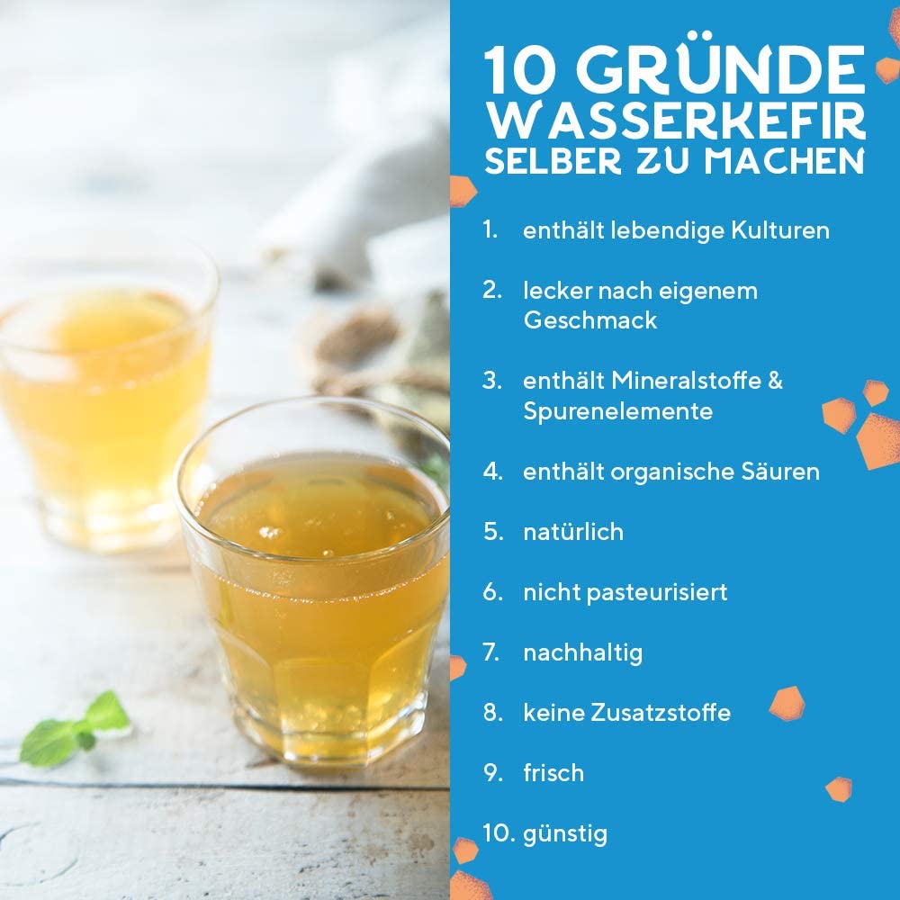 Fairment® - Original Bio Wasserkefir Kristalle Starterkulturen für unendlich viel Wasser-Kefir mit Anleitung und Erfolgsgarantie (1 Liter (30g Kristalle)