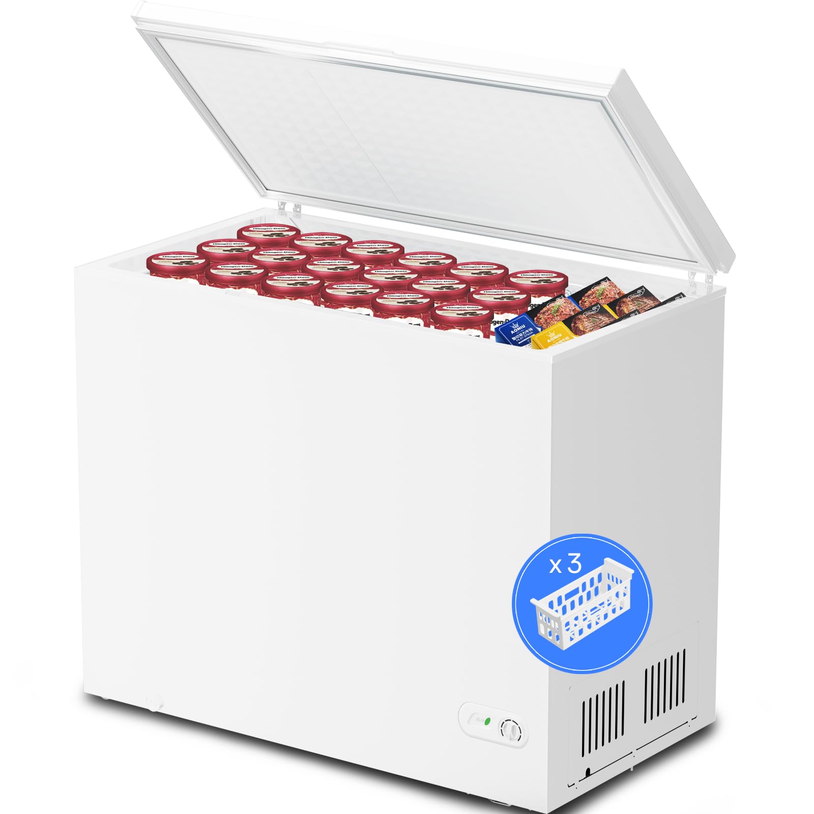 Kismile 2.8 Cubic Feet Chest Freezer with 2 Removable Basket Free Standing Top Open Door Compact Freezer with Adjustable Temperature for Home/Kitchen/Office/Bar