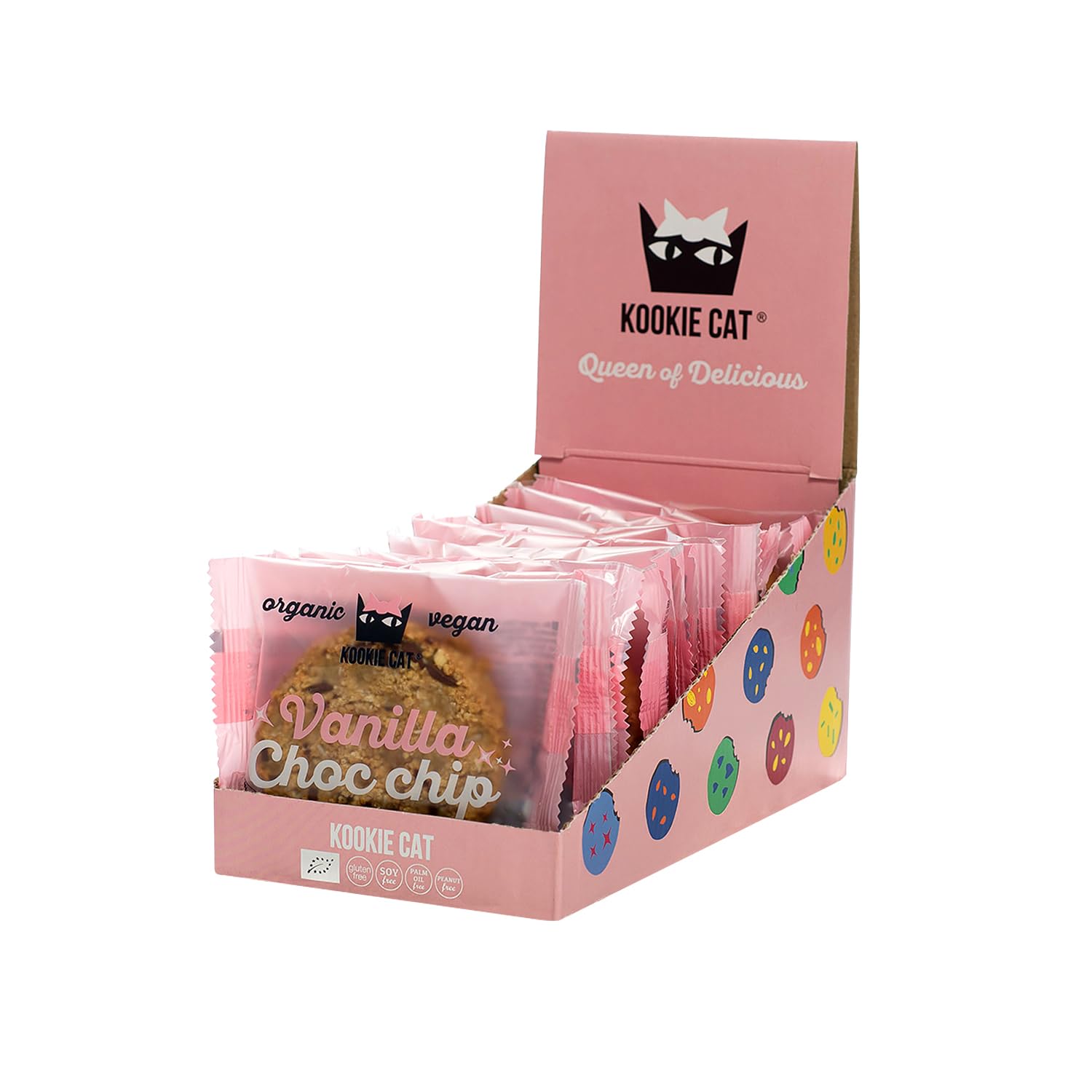 Kookie Cat Vanille Schokochip - Vegane Cookies Einzeln Verpackt, Glutenfrei, Sojafrei, Bio, Cashew & Hafer - 12 X 50g Multipack