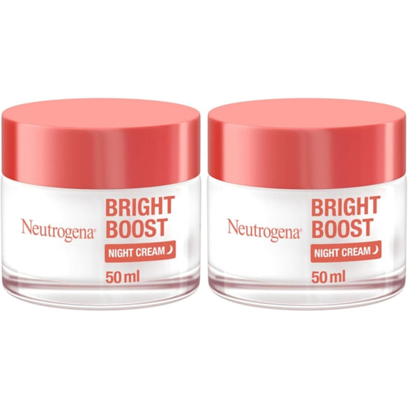 Neutrogena Bright Boost Night Gel Cream, 50ml, energizes dull skin, non-comedogenic, alcohol-free, formulated with Neoglucosamine for brighter, smoother skin