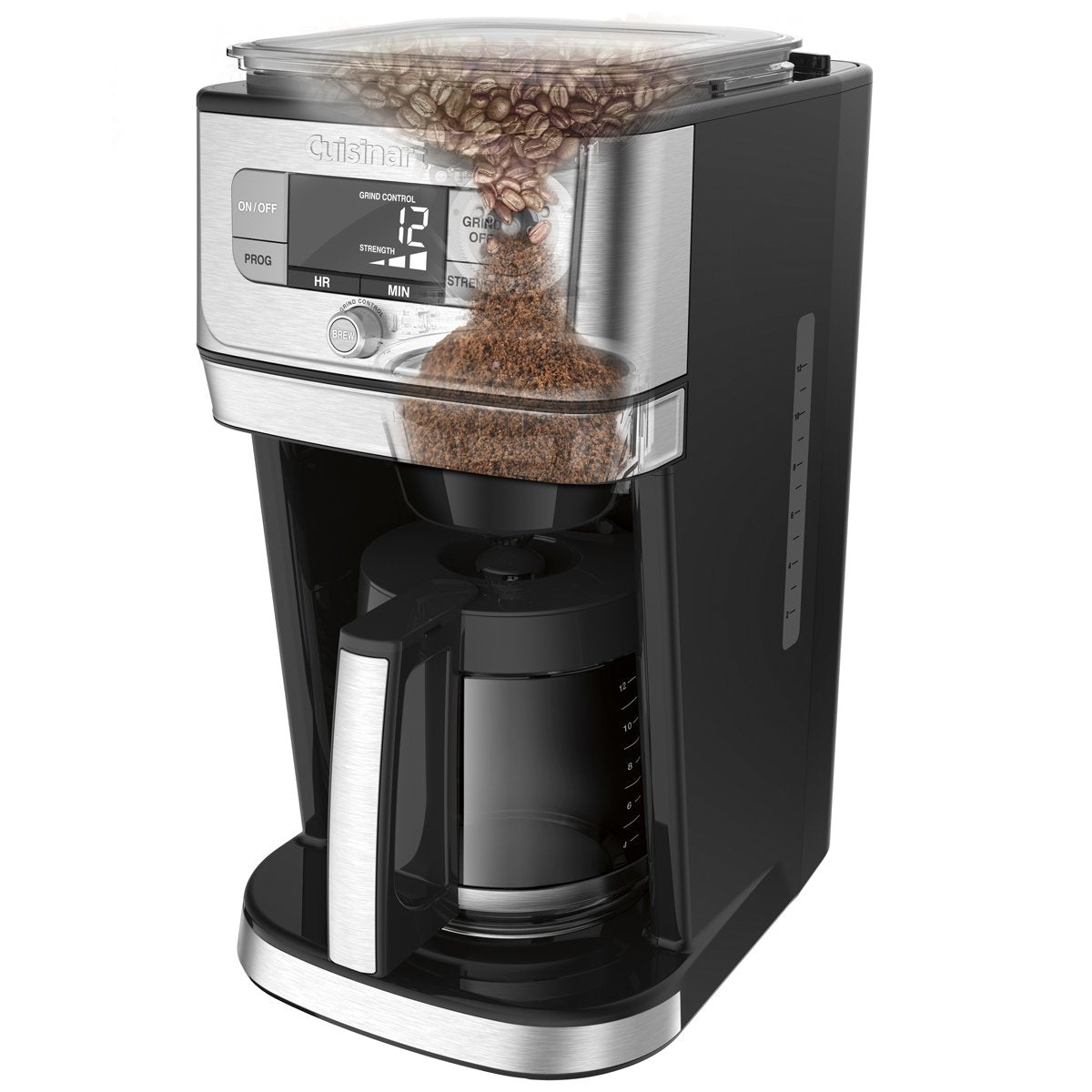Cuisinart Automatic Grind & Brew 12-Cup Coffee Maker with Blade Grinder, Programmable Coffee Machine Glass Carafe with 1-4 Cup Setting, Brew Pause, Grind-Off Option, DGB-400NAS, Black/Stainless Steel