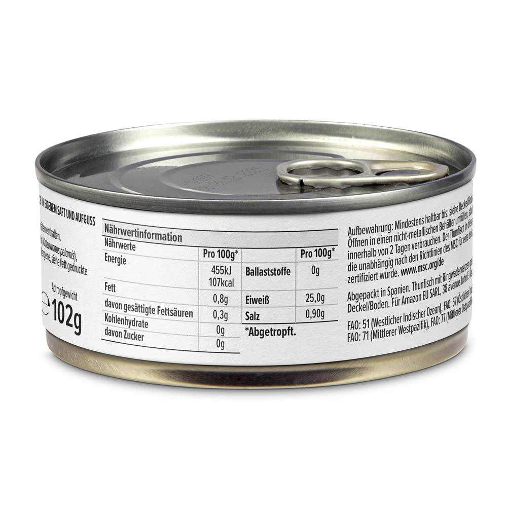 by Amazon Thunfischstücke in eigenem Saft und Aufguss, 145g (1er-Pack)