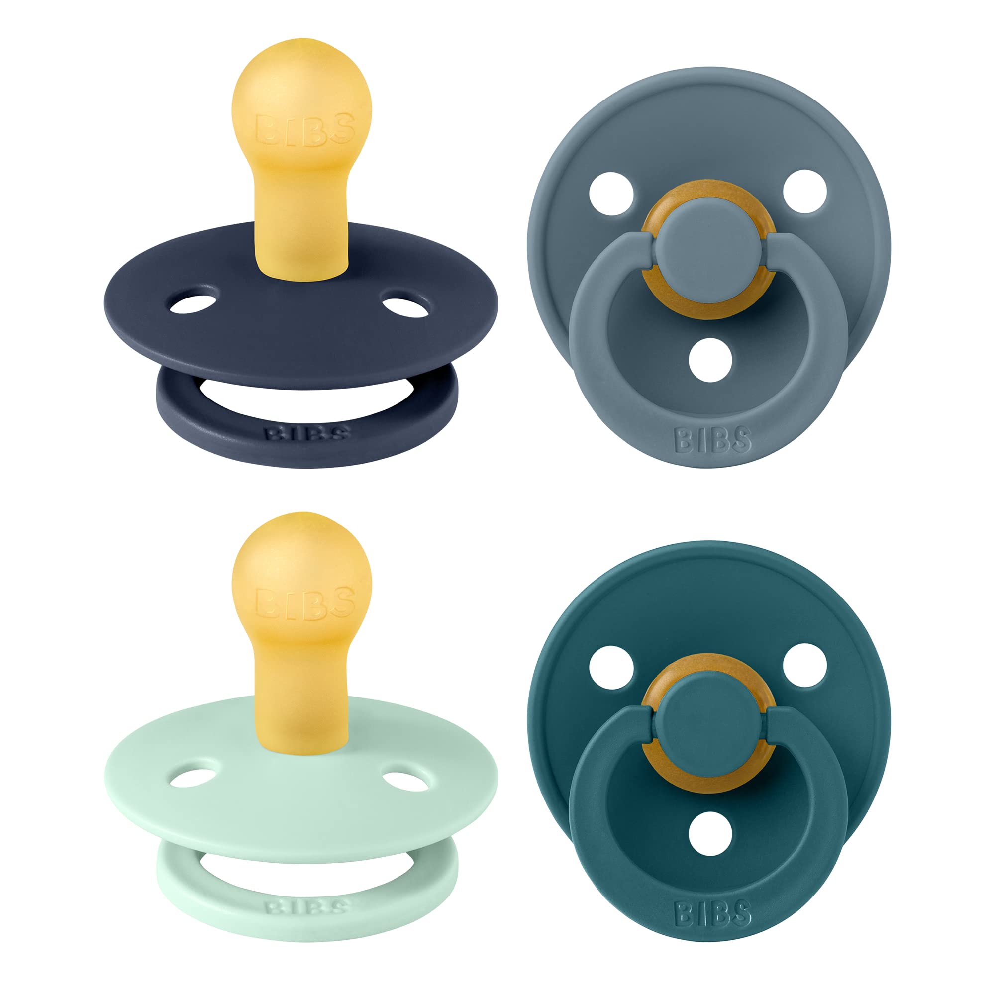 BIBS Colour Schnuller 4er-Pack, BPA-frei, Kirschform Nippel. Naturkautschuk/Latex, Hergestellt in Dänemark. 6-18 Monate (4er Pack), Iron Mix