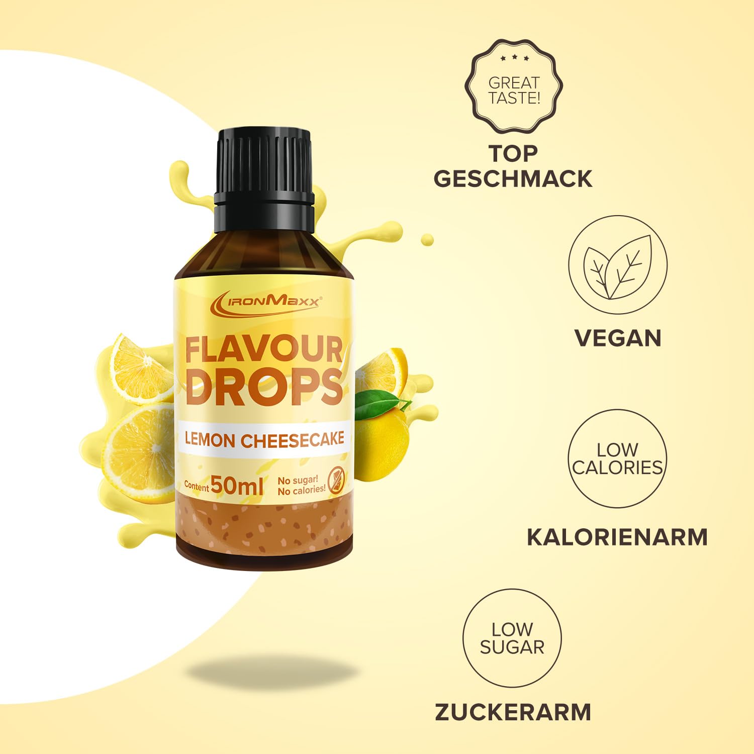 IronMaxx Flavour Drops - Vanilla 50ml | kalorienfrei & zuckerfrei | vegane Aromatropfen zum süßen von Lebensmitteln | praktischer Tropfer-Verschluss