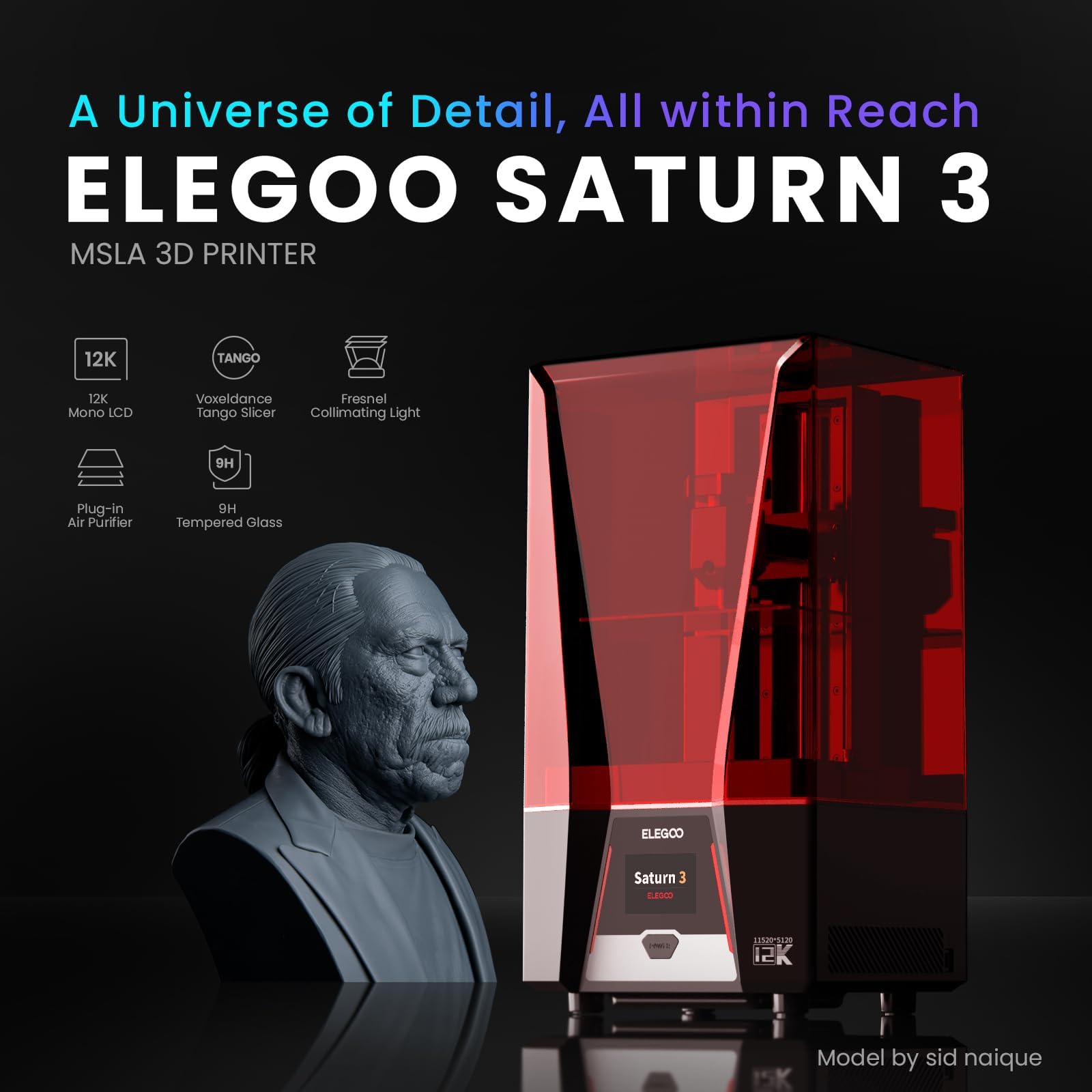 ELEGOO Saturn 4 Ultra 16K Resin 3D Printer with 10" 16K Mono LCD and Flip-up Lid, Smart Tank Heating at 30 °C, 150mm/h High Speed Printing, Large Printing Size of 8.33 × 4.66 × 8.66 Inches