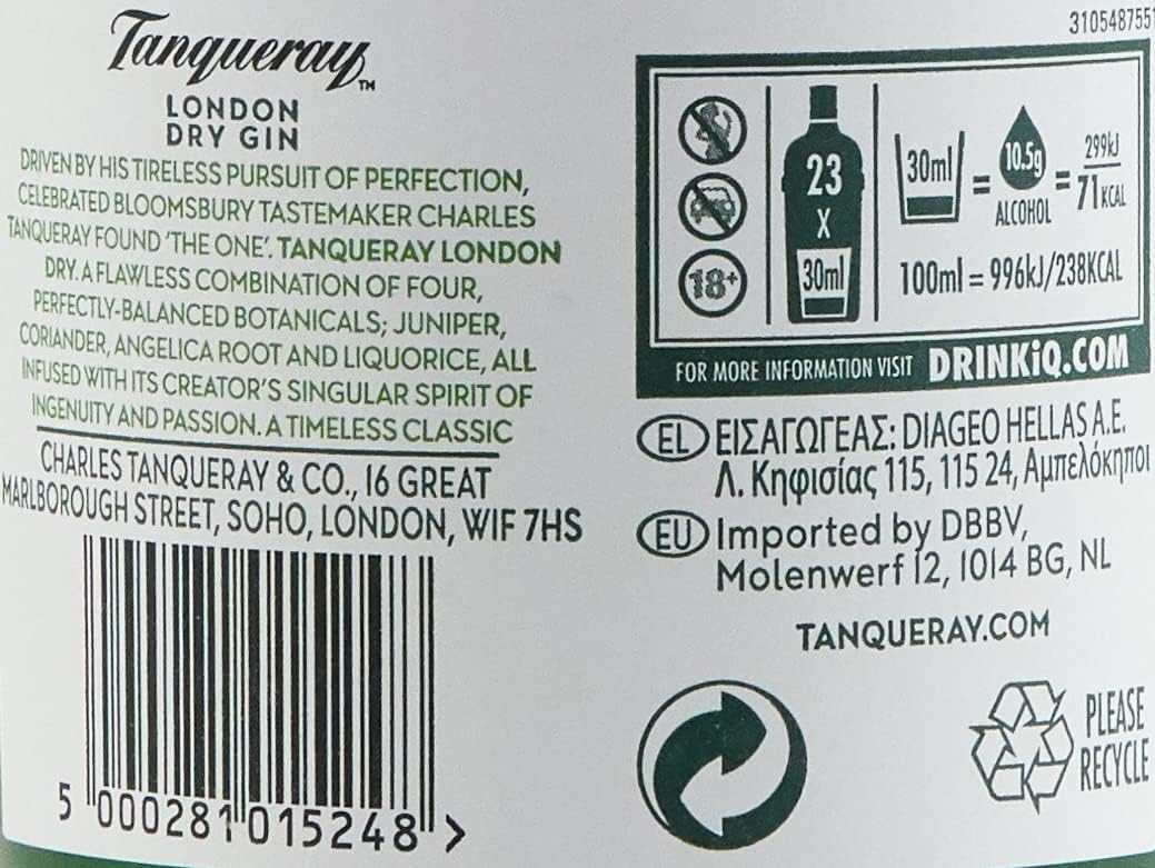 Tanqueray London Dry Gin | aromatischer Gin | 4-fach destilliert auf englischem Boden | 43,1% vol | 1000ml Einzelflasche