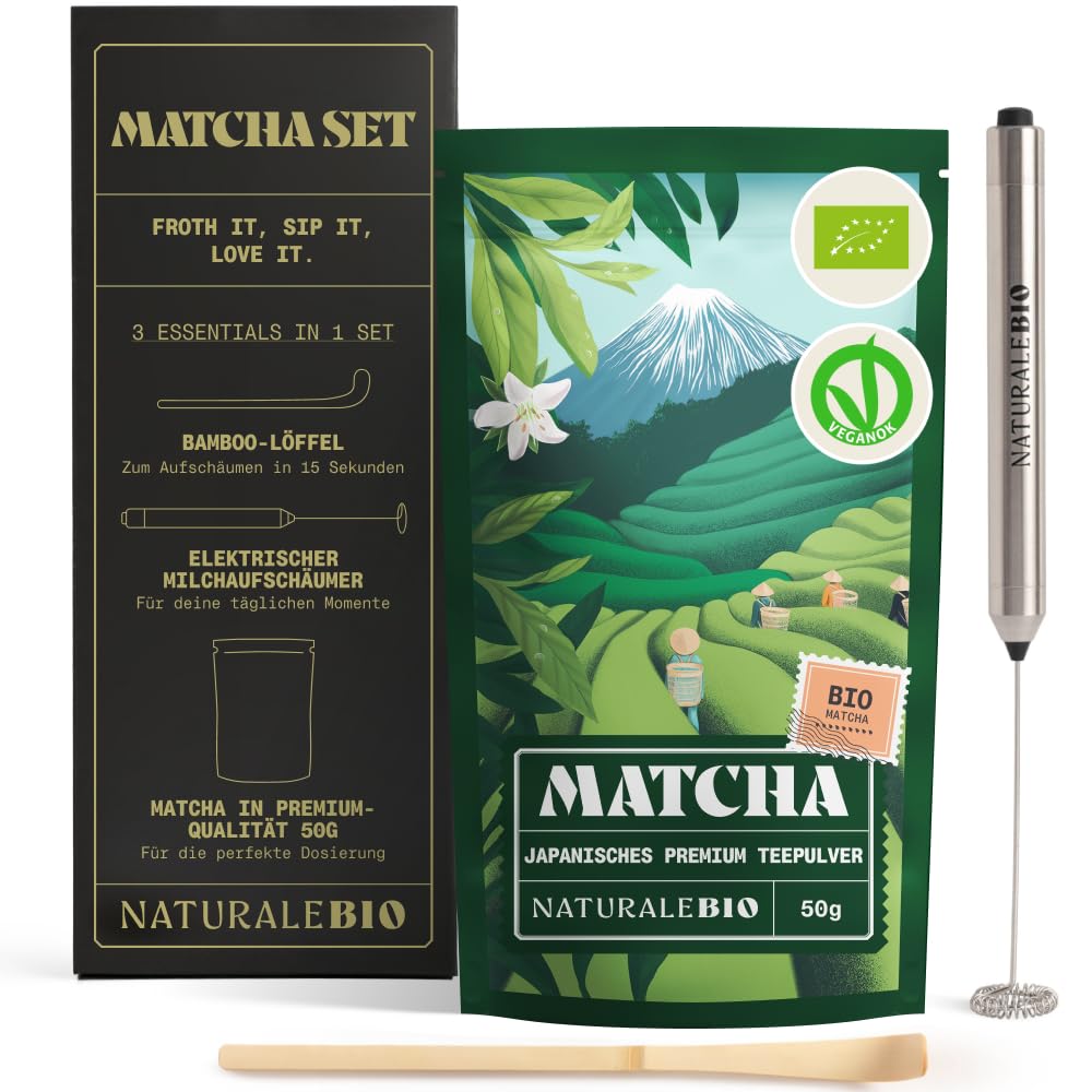 NaturaleBio Matcha Tee Pulver Bio - Premium-Qualität - 100g. Original Green Tea aus Japan. Japanischer ideal zum Trinken. Grüntee für Latte, Smoothies Getränk. Hergestellt in Uji, Kyoto.