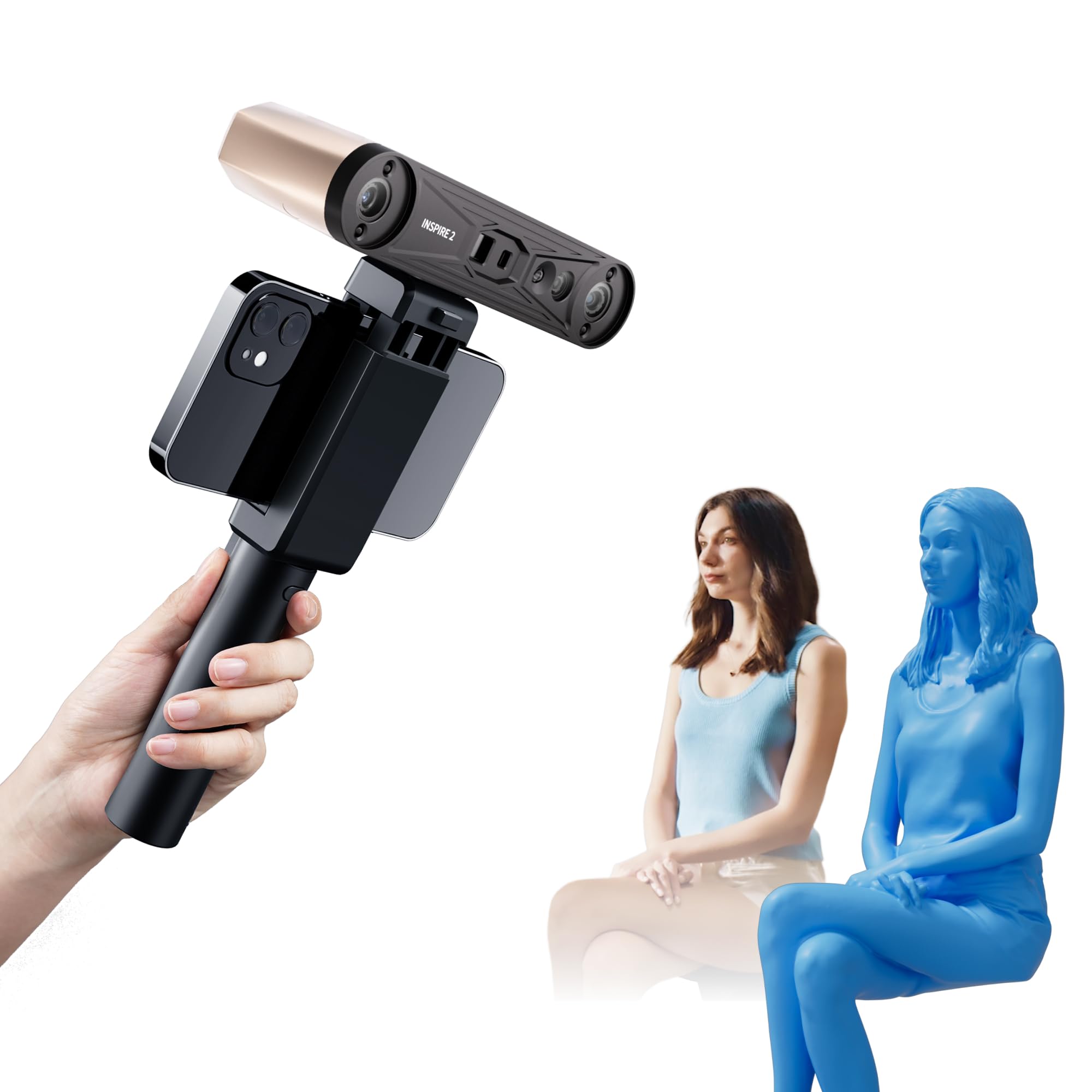 Revopoint INSPIRE 2 3D Scanner for 3D Printing, Up to 0.03mm Precision, Multi-Line Laser&Structured Light, Handheld Wireless&Outdoor Scanning, Full-Color Scans, for iOS/Android/Windows/macOS, Premium