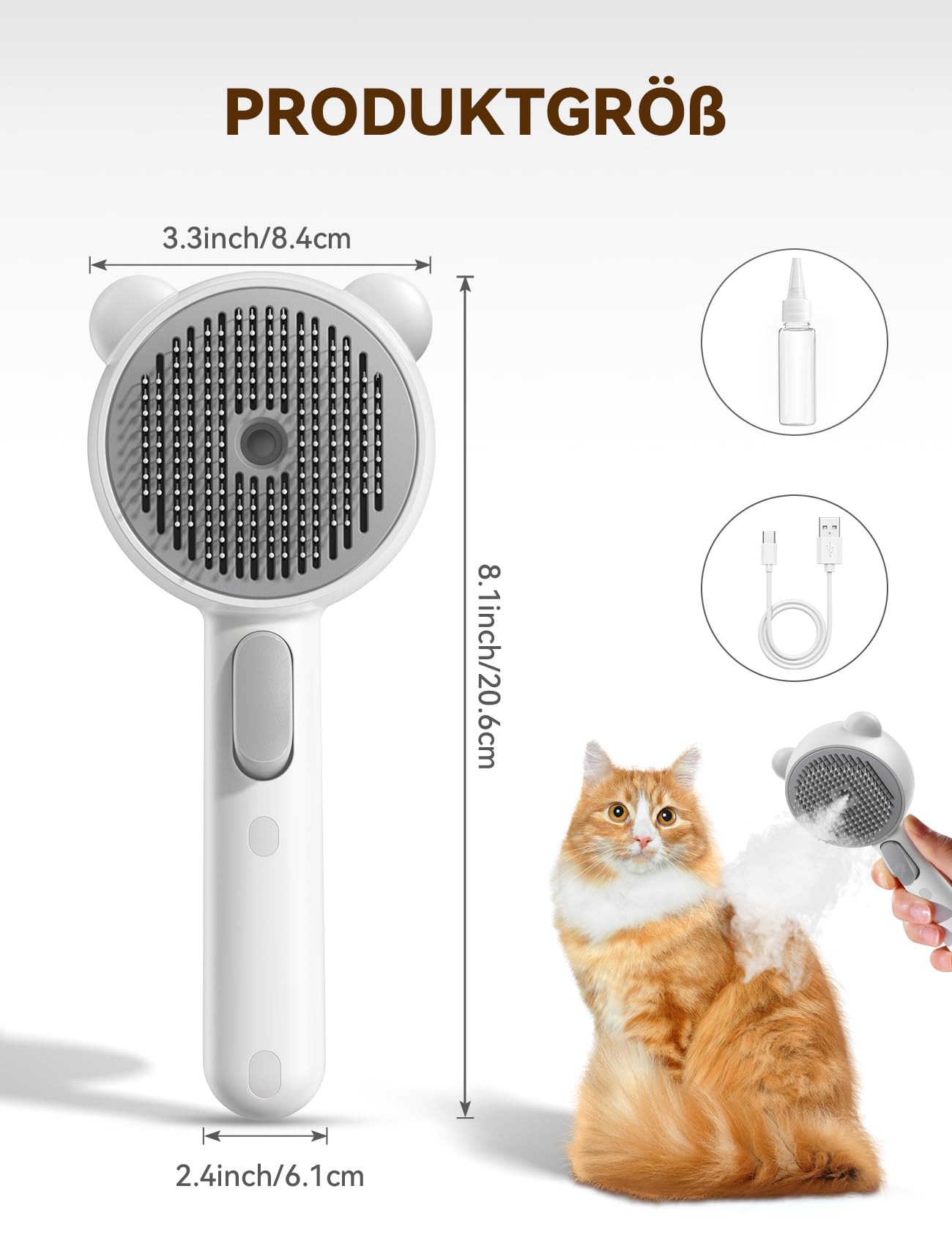 FEELNEEDY Katzenbürste mit Dampf, Furminator Katze mit Auslöseknopf Wassertank, Dampfbürste Katze für Langhaar/Kurzhaar Hunde Katz, USB aufladbar, Zwei-Geschwindigkeits-Sprühfunktion