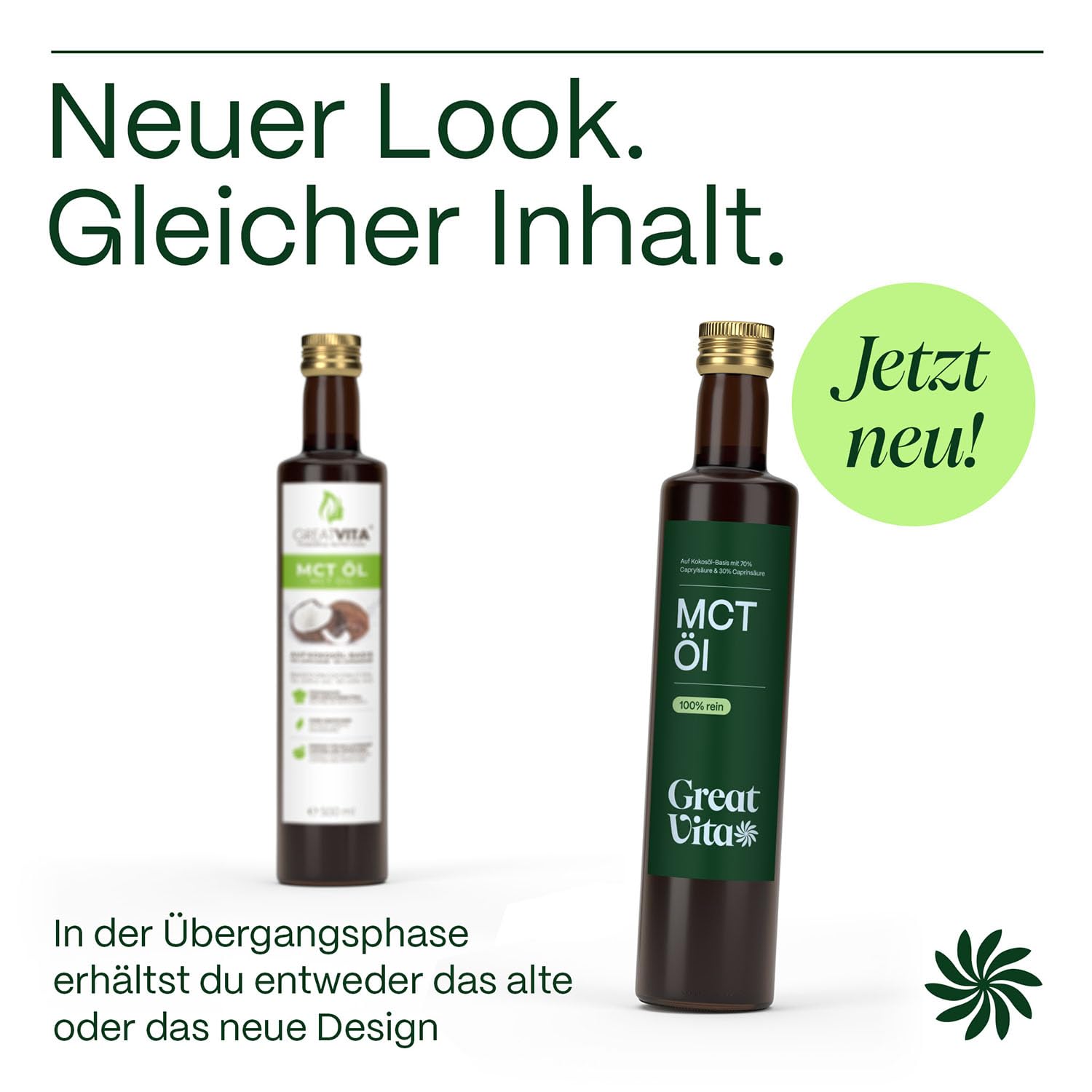 GreatVita MCT Öl auf Kokosölbasis 2x 500 ml | C8 & C10 Fettsäuren, Premium Qualität - 70% Caprylsäure & 30% Caprinsäure - Aufdruck kann variieren