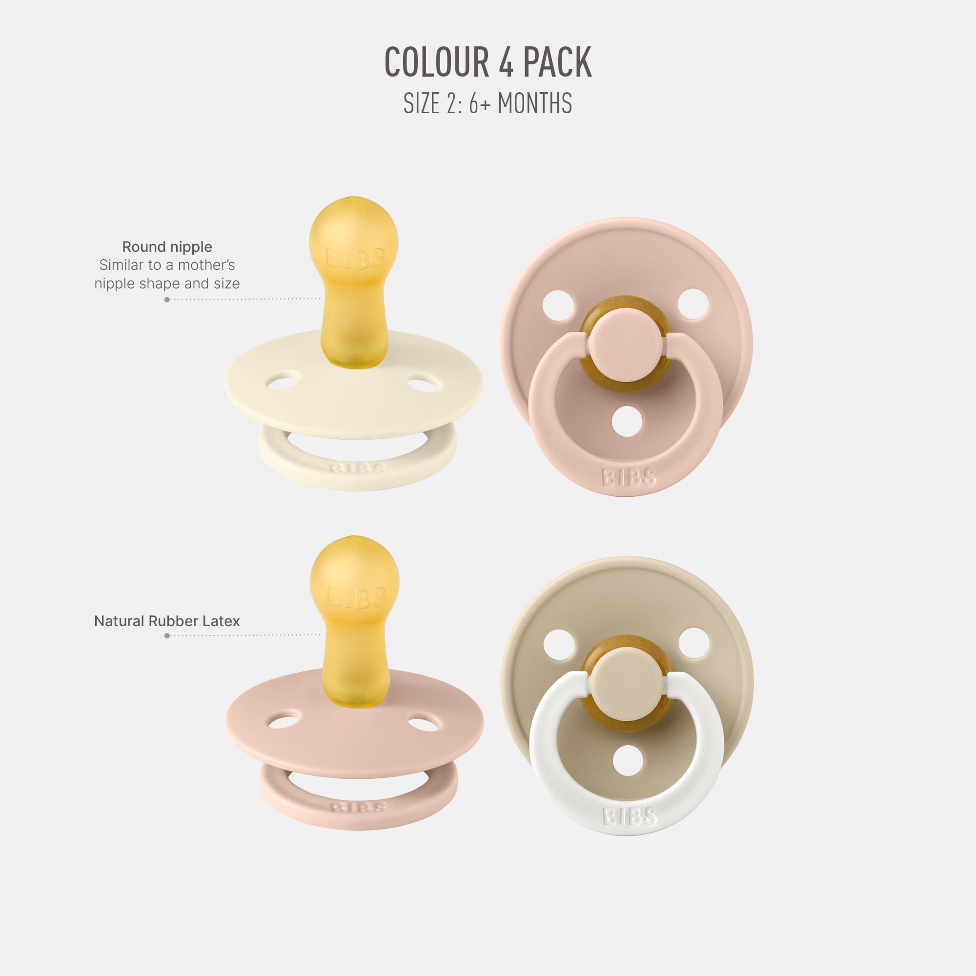BIBS Colour Schnuller 4er-Pack, BPA-frei, Kirschform Nippel. Naturkautschuk/Latex, Hergestellt in Dänemark. 6-18 Monate (4er Pack), Iron Mix
