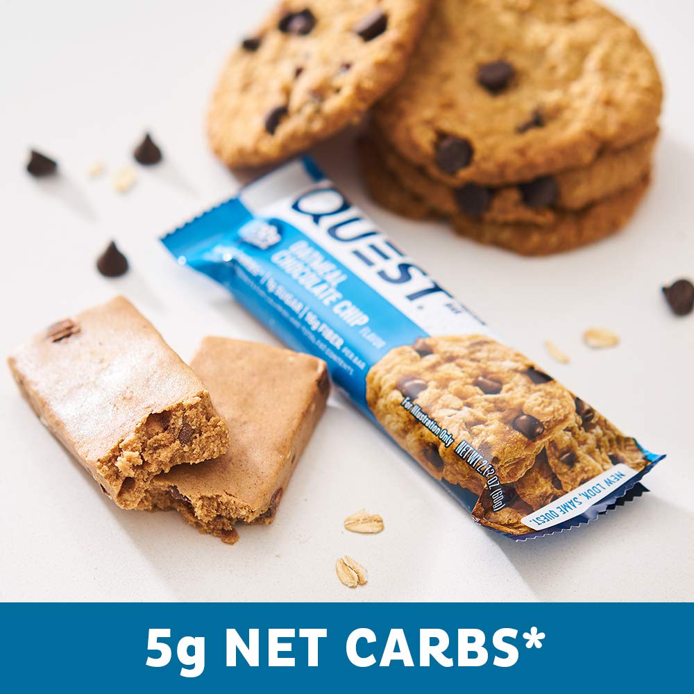 Quest Nutrition Chocolate Chip Dough Cookie Protein Bars, 21g Protein, 1g Sugar, 4g Net Carbs, High Fiber, Gluten Free, Keto-Friendly, 12 Count