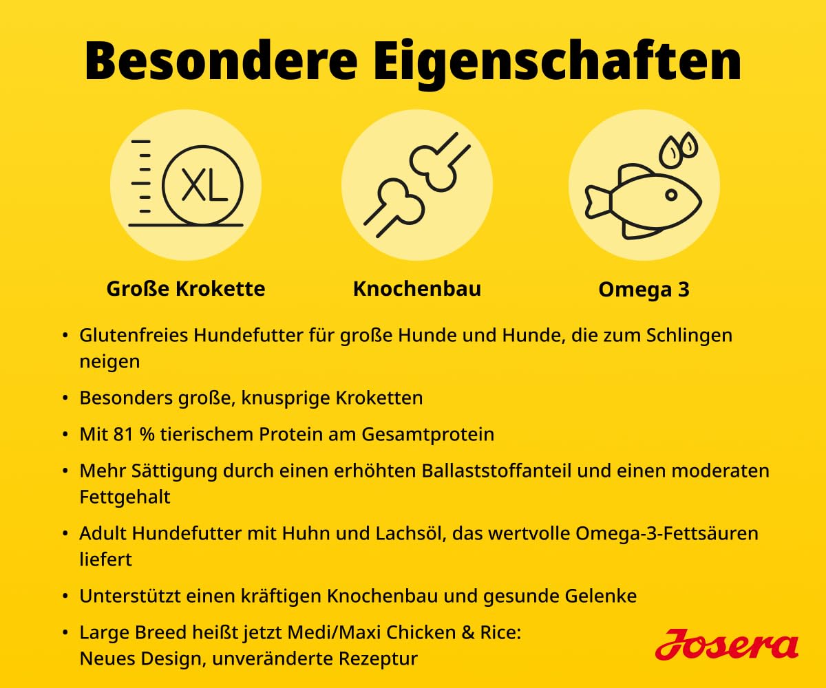 JOSERA Adult Large Optiness Lamm & Reis (1 x 12,5 kg) | Premium Trockenfutter für ausgewachsene Hunde | eiweißreduziert | weizenfrei | wertvolle Fettsäuren | XL-Kroketten gegen Schlingen