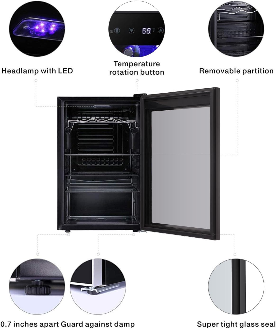 Antarctic Star 12 Bottle 48 Can Wine Cooler/Cabinet Beverage Refrigerator Mini Fridge Low Noise Clear Glass Door Counter Top Cellar for Beer Soda Bar 1.3 cu.ft Black