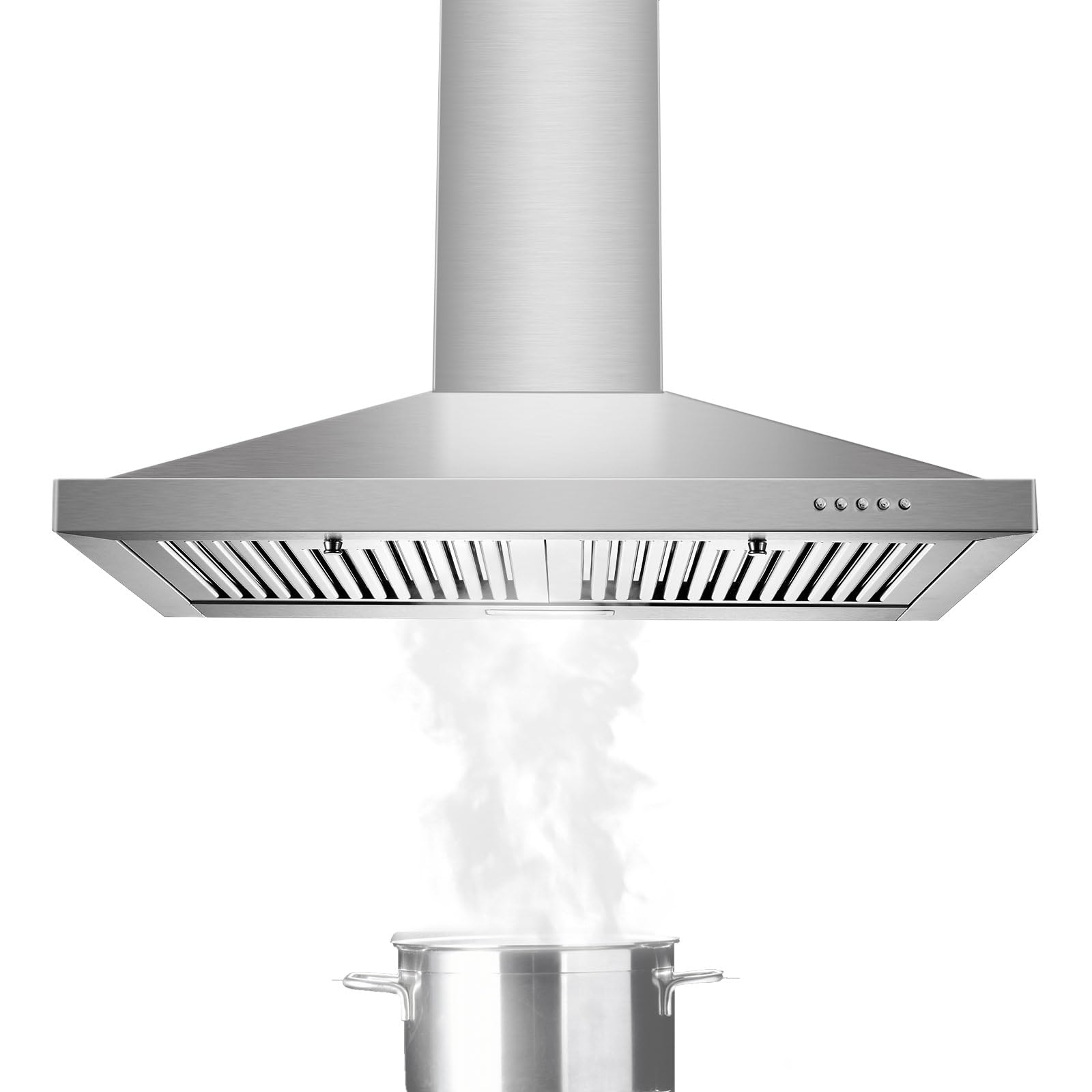 Tieasy Wall Mount Range Hood 30 inch with Ducted/Ductless Convertible Duct, Stainless Steel Chimney-Style Over Stove Vent Hood with LED Light, 3 Speed Exhaust Fan, 450 CFM