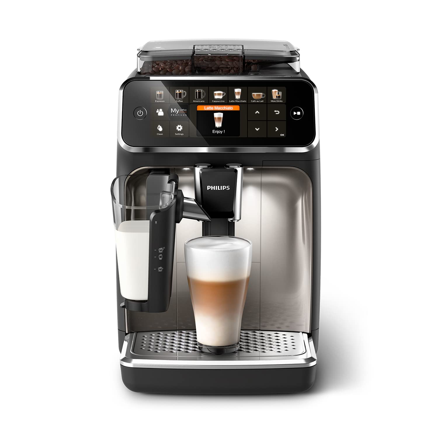 Philips Kaffeevollautomat der Serie 5400 – Espressomaschine für 12 Getränke, schnell reinigendes LatteGo System, intuitives TFT-Display, anpassbare Kaffeeeinstellungen (EP5441/50)