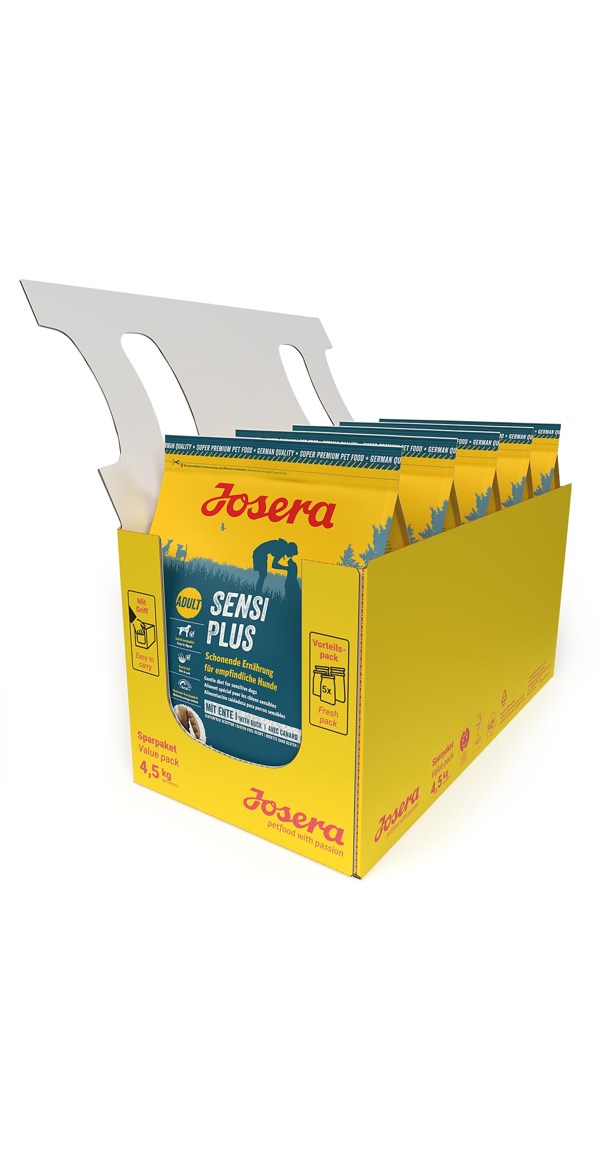 JOSERA Adult SensiPlus Ente & Reis (1 x 12,5 kg) | Premium Trockenfutter für ausgewachsene empfindliche Hunde | mit viel Biotin für gesunde Haut & Fell | hoch verdaulich | glutenfrei | 1er Pack
