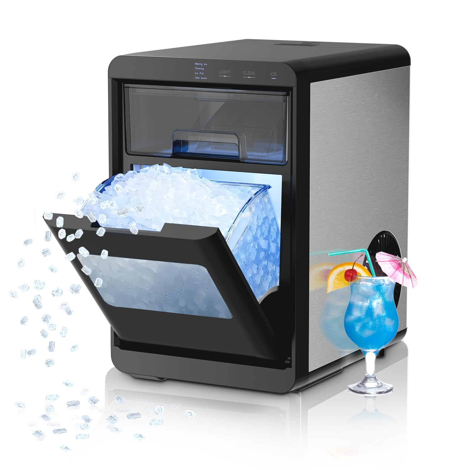 Countertop Ice Maker Machine, 8 Ice Cubes in 6 mins, 26lb/Day Ice with 2 Sizes- Portable Mini, Energy Saving & Basket/Scoop for Home/Party/Travel/Camping/Bar,Black