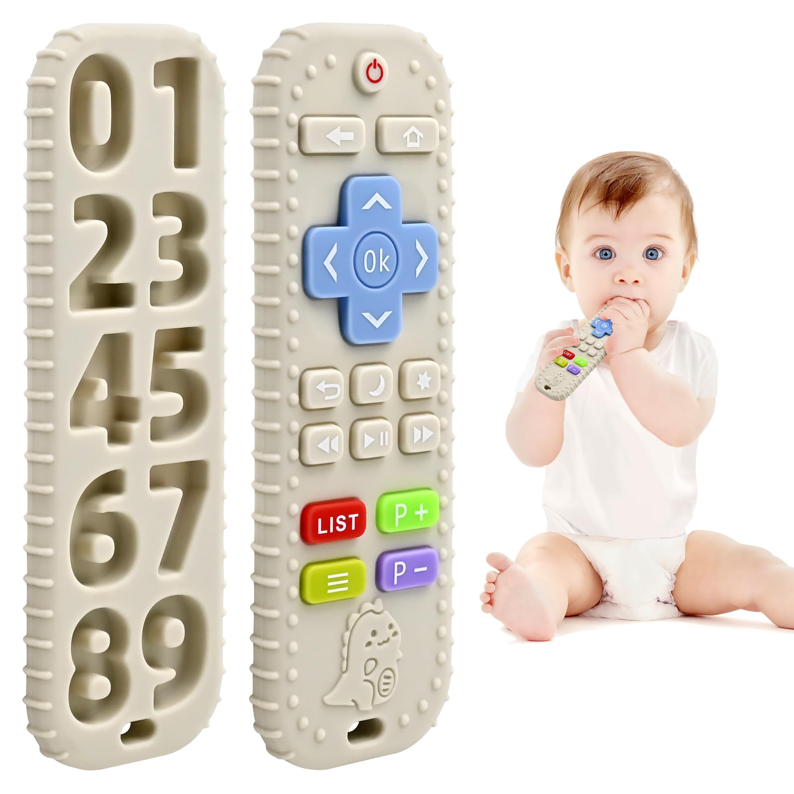 Zahnen Beißringe Spielzeug für Babys 3-6-12 Monate Geschenke, Fernbedienung Baby Zahnungshilfe für 7 8 9 Monate Kleinkind Autismus, Lebensmittelqualität Silikon Badespielzeug, Schwarz