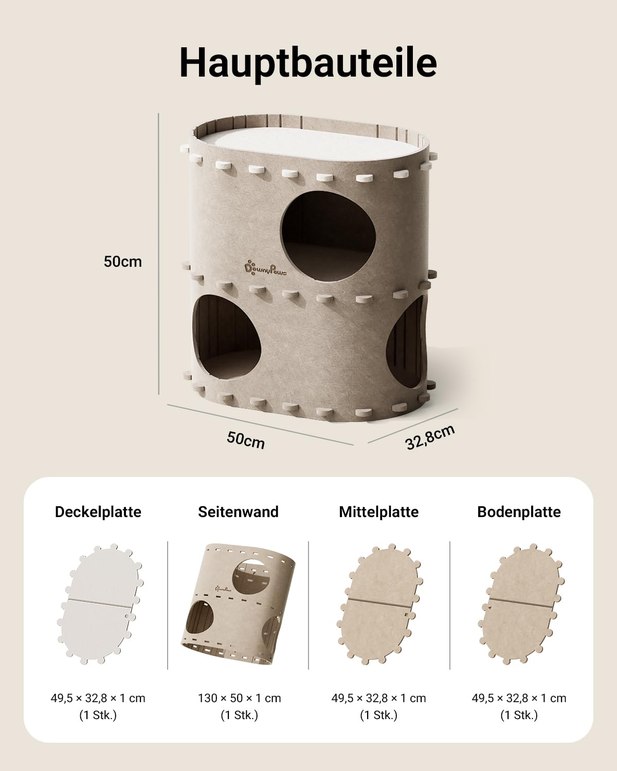 Katzenhöhle Filz, Katzenhaus aus Filz, Katzenbett, Katzenhöhle für Katzen, 58 x 33 x 30cm, Peek-a-Boo zum Spielen, Winterfest, Schutz der Katzennägel, Beige