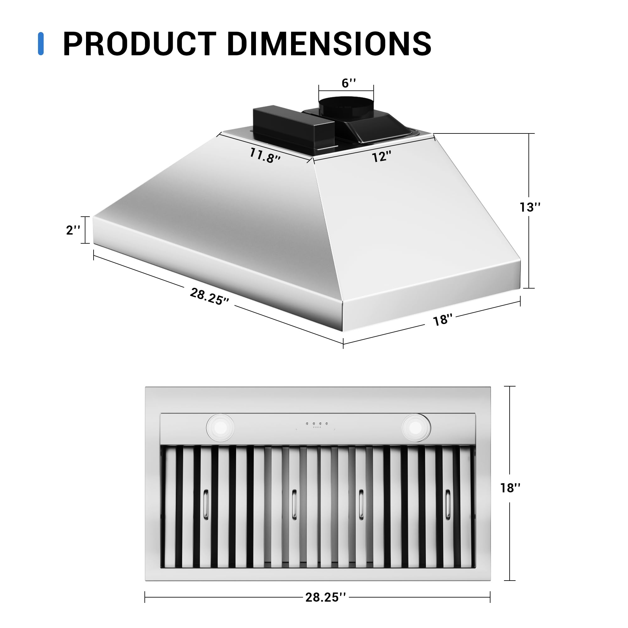 CT Copper Tailor Built-in Range Hood Insert Vent 48 Inch, 1150 CFM with 4-Speed Fan, LED Light, Dishwasher-safe Baffle Filter,Stainless Steel