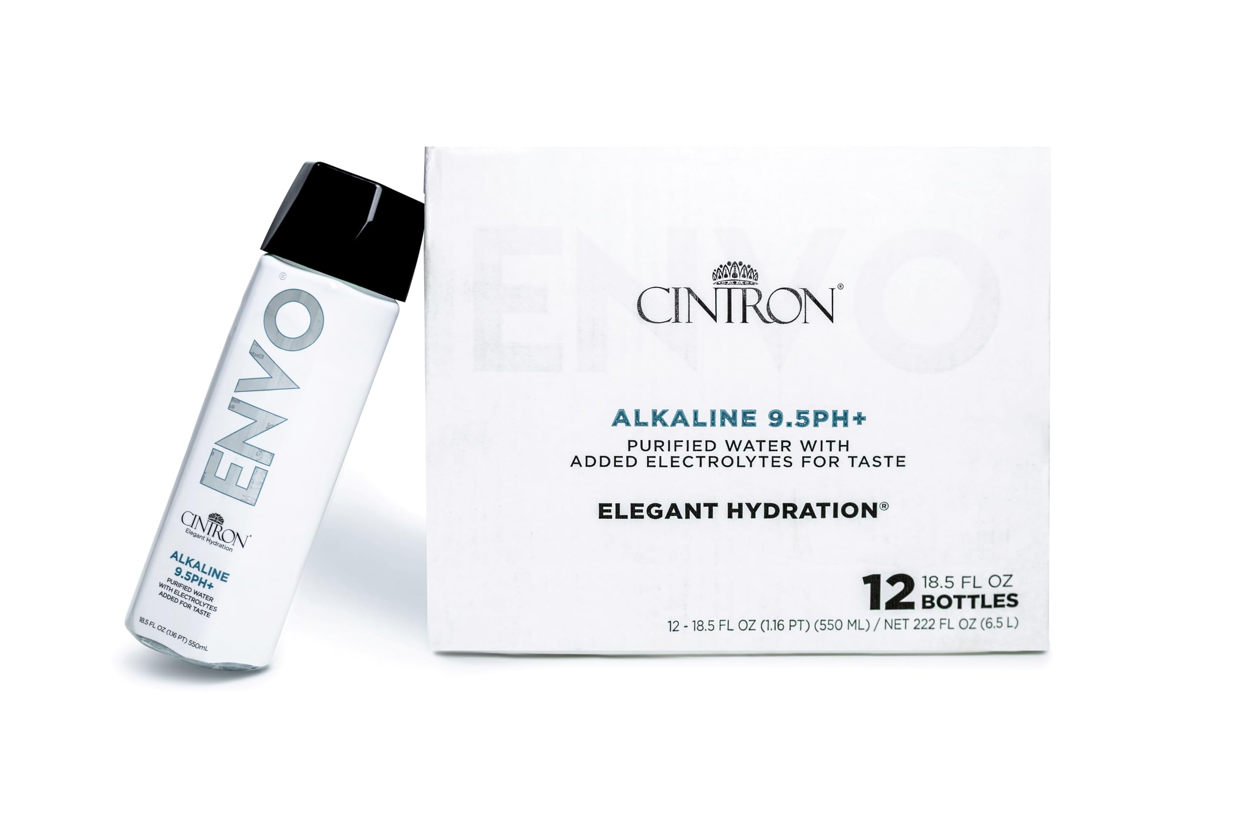 Cintron Envo Alkaline Water, Premium Bottled Water with Electrolyte Minerals, 12-Pack