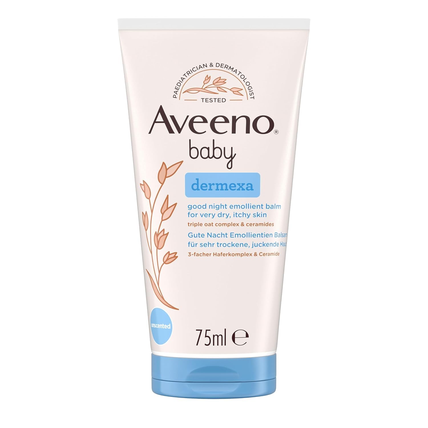 Aveeno® baby dermexa Emollientien Creme mit präbiotischem Hafermehl, Ceramiden & Panthenol für sehr trockene, juckende und zu Neurodermitis neigende Haut, 150 ml