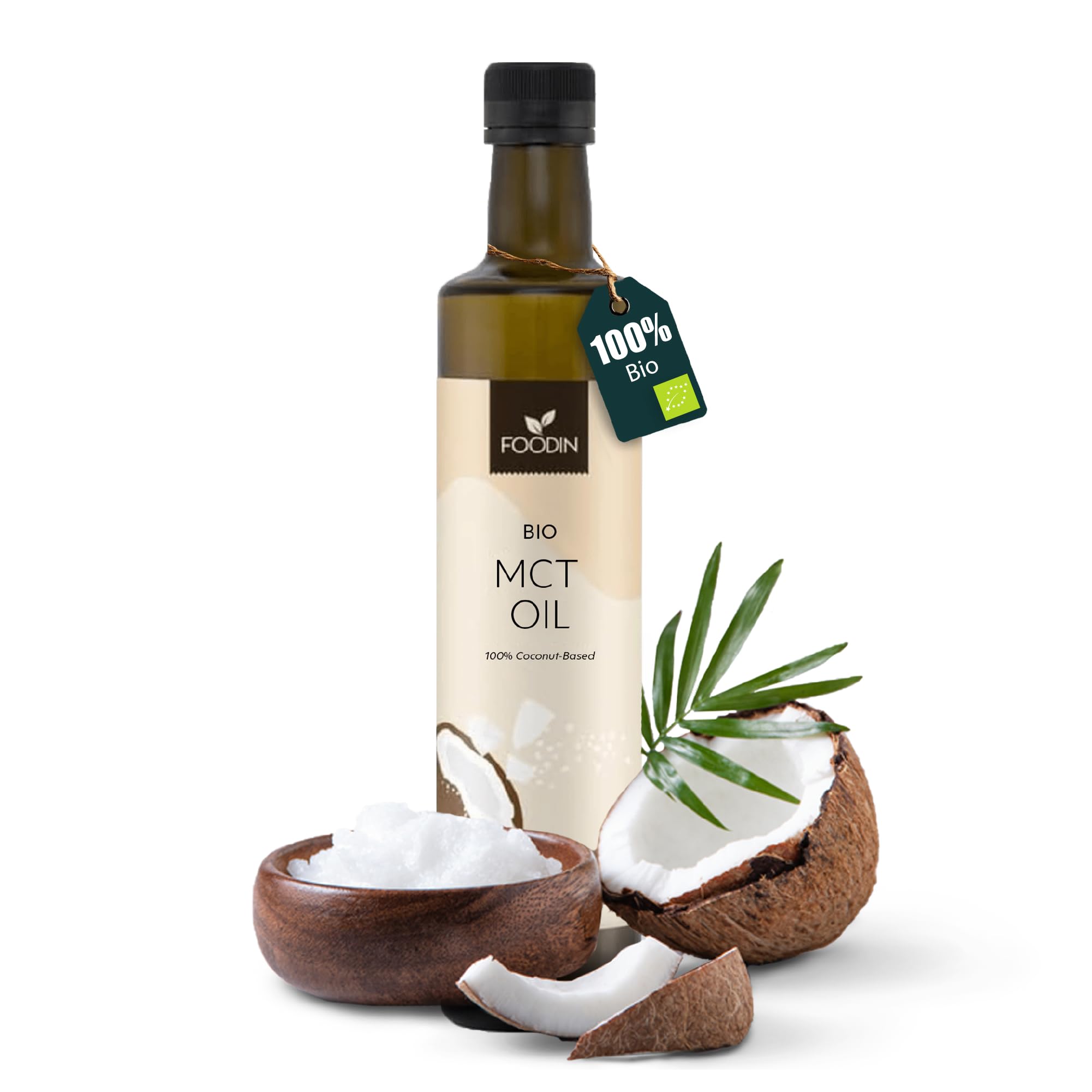 FOODIN MCT Öl 1000ml (2 x 500 ml) aus 100% Kokosöl, Medium-Chain Triglyceride (MCT) Oil, Hergestellt aus produzierter Kokosnuss, 100% glutenfrei und vegan, Ideal für Ketogene Ernährung