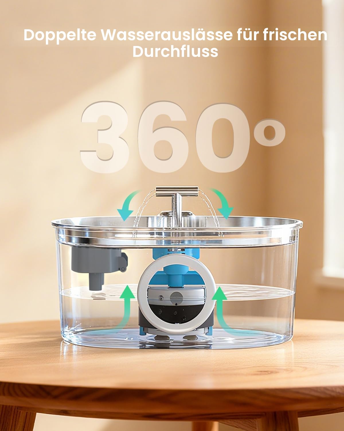 Invengo MeowFlow B30 Trinkbrunnen für Katzen, 2,2L Edelstahl-Haustierbrunnen mit sichtbarem Wasserfenster, einfach zu reinigen und installieren, inkl. 4 Ersatzfilter, spritzwassergeschütztes Design