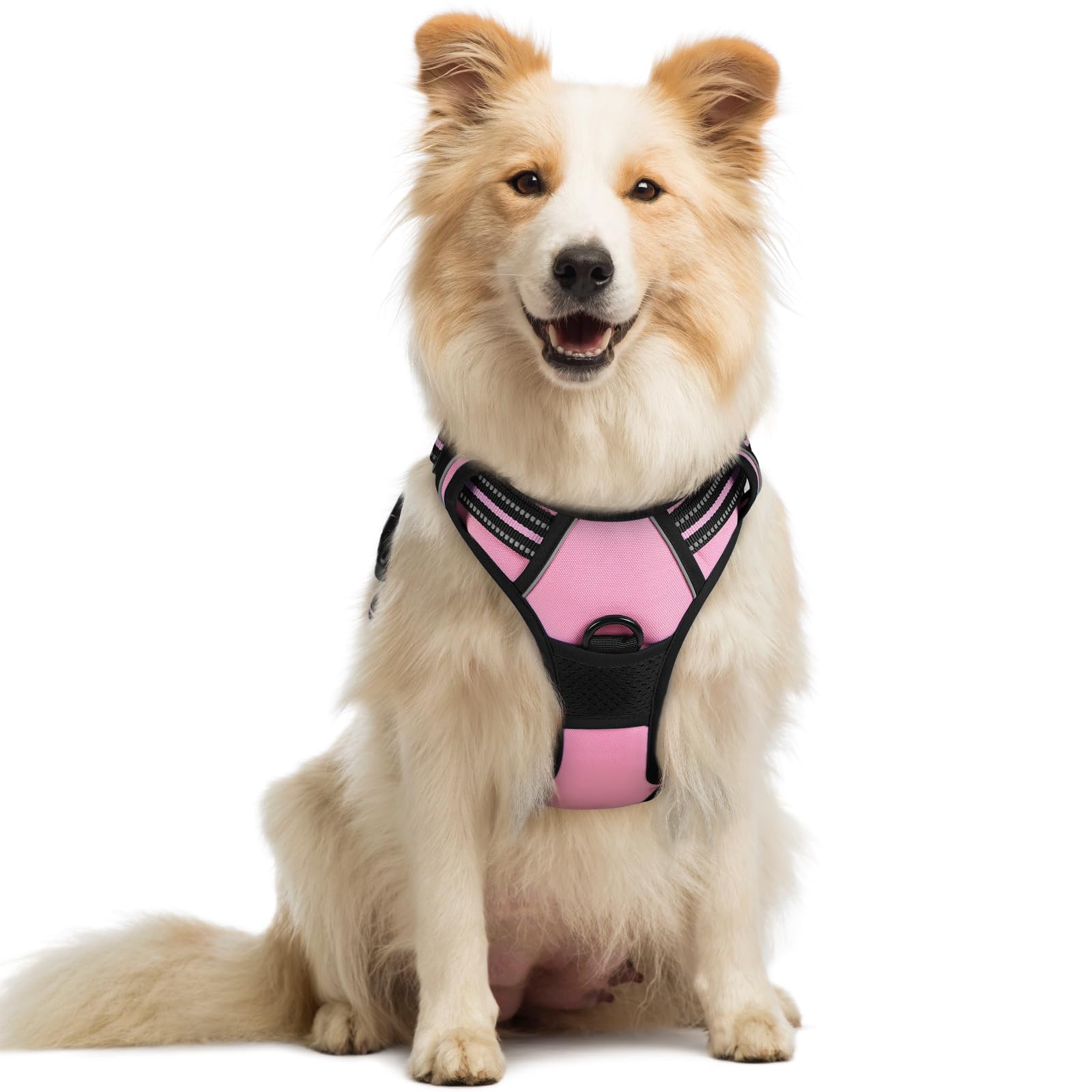 rabbitgoo Hundegeschirr Grosse Hunde, Anti Zug Geschirr mit Kontrolle, No Pull Verstellbar Hundegeschirr Mittelgroße Hunde, Atmungsaktiv Reflexstreifen Brustgeschirr Sichere Führung, Schwarz, L