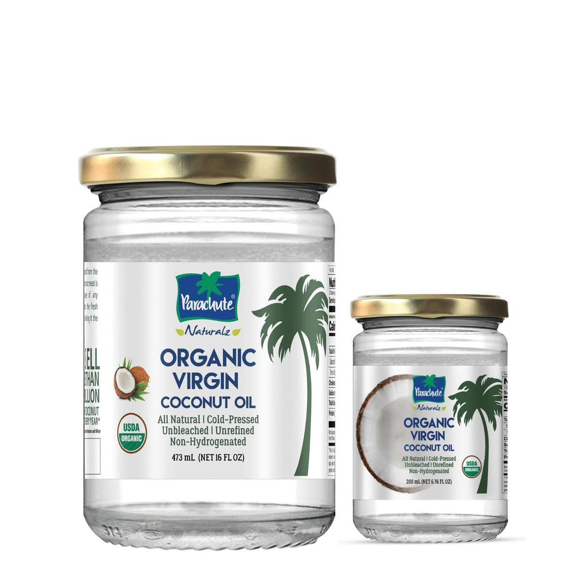 Parachute Naturalz Organic Virgin Coconut Oil | For Cooking, Hair, Body & Oil Pulling | Cold Pressed | Unbleached | Unrefined | Non-Hydrogenated | MCT Oil | USDA Certified |16 Fl.Oz | Glass Jar
