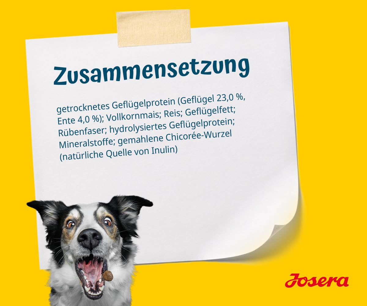 JOSERA Adult SensiPlus Ente & Reis (1 x 12,5 kg) | Premium Trockenfutter für ausgewachsene empfindliche Hunde | mit viel Biotin für gesunde Haut & Fell | hoch verdaulich | glutenfrei | 1er Pack